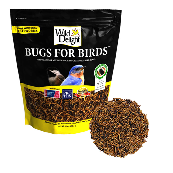 Wild Delight Bugs For Birds - Premium Dried Mealworms, 16 oz - High Protein Bird Food for Wild Birds, Chickens, Ducks - Perfect for Bird Feeders, Backyard Feeding & Wildlife Attraction