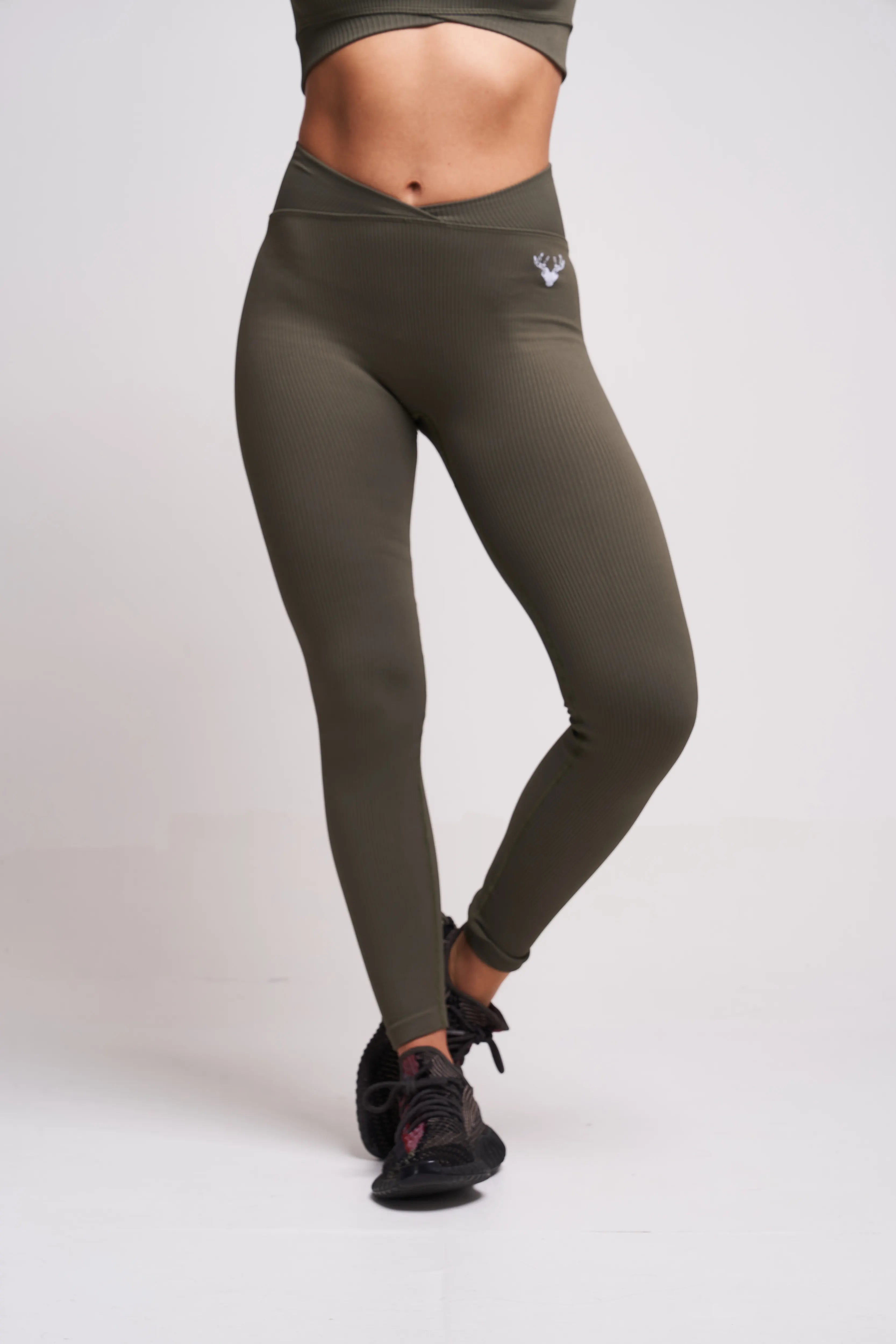 Evlan Recycled Rib Criss Cross Legging - Petrol Green High Waisted Yoga Pants for Women | Workout, Running, Lounge & Everyday Wear