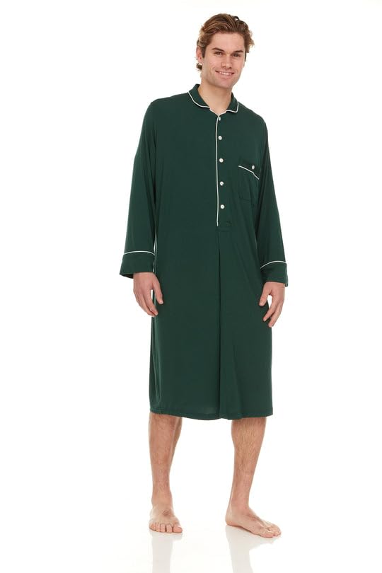 Soft Micro Modal Men's Nightshirt for Sleeping - Breathable & Comfortable Men's Nightgown - Loose Fit Sleep Shirt for Relaxing at Home or Travel