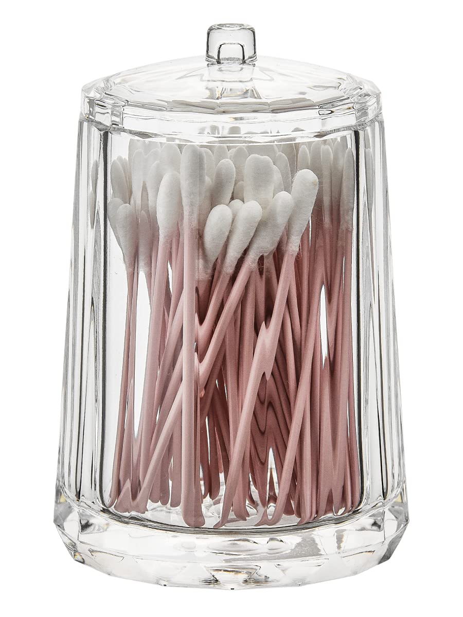 Premium Acrylic Cotton Swab Holder with Lid – Hygienic Storage Box for Q-Tips & Beauty Tools | Perfect for Bathroom, Salon, and Makeup Organization