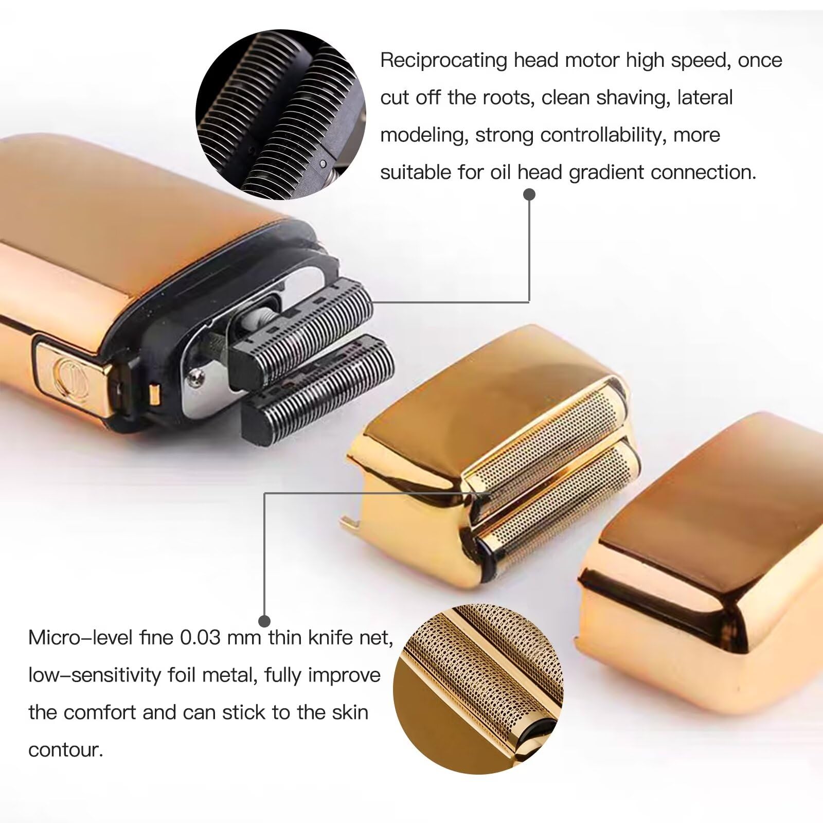 2-Pack Replacement Foil & Cutter for Barberology FXFS2 Electric Shaver - Gold Upgraded Double Foil Shaver Head - Compatible with PRO Barberology Razors - Perfect for Home & Professional Barber Use