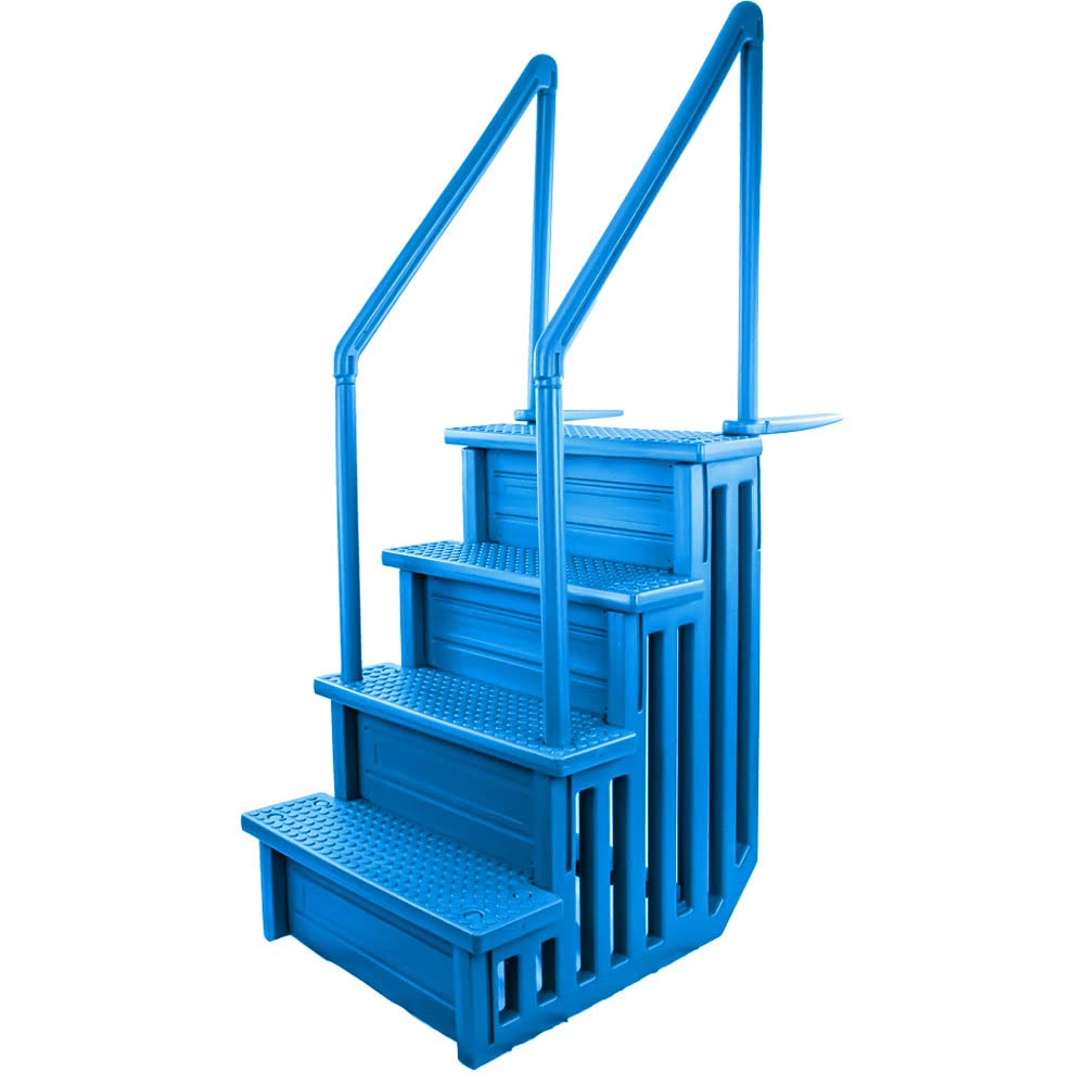 Aqua Select Anti-Slip Above Ground Pool Steps to Deck | Heavy Duty Safety Ladder for Swimming Pools | 350 lb Weight Capacity | Blue | Perfect for Backyard, Inground, and Oval Pools