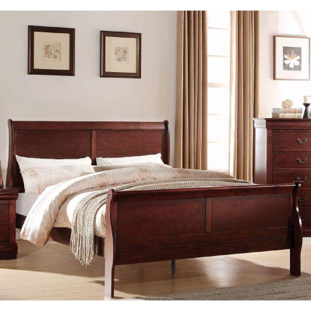 Harper&Bright Designs Solid Wood Twin Bed Frame with Headboard & Footboard - Easy Assembly Sleigh Platform Bed for Twin Mattress, No Box Spring Needed, Cherry Finish - Perfect for Kids Rooms, Guest Bedrooms & Small Spaces