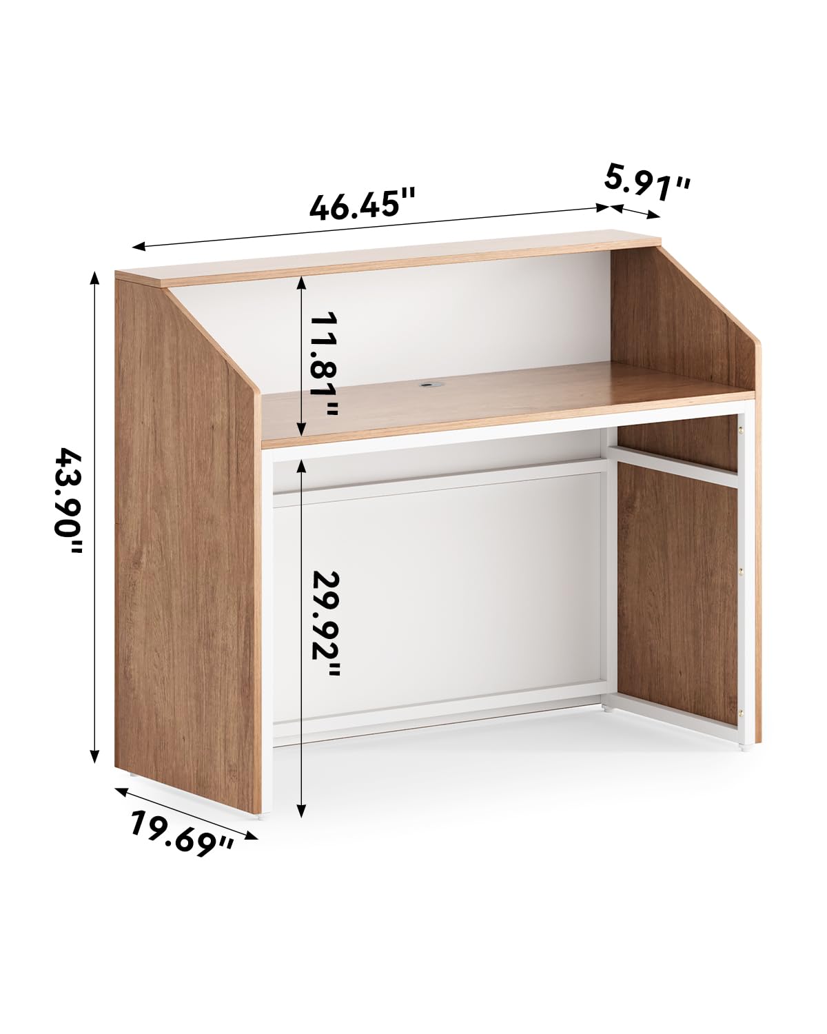 47-Inch Oak Reception Desk with Counter - Modern Lobby Welcome Table for Office, Beauty Salon & Retail Checkout - Durable & Stylish Front Desk for Professional Spaces