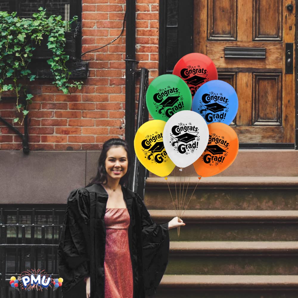 Premium PMU Graduation Balloons - 12-Pack All-Over Print Black Grad Cap Latex Balloons for Graduation Party Decorations | Perfect for College, High School & University Graduation Celebrations, Commencement Decor & Grad Party Supplies