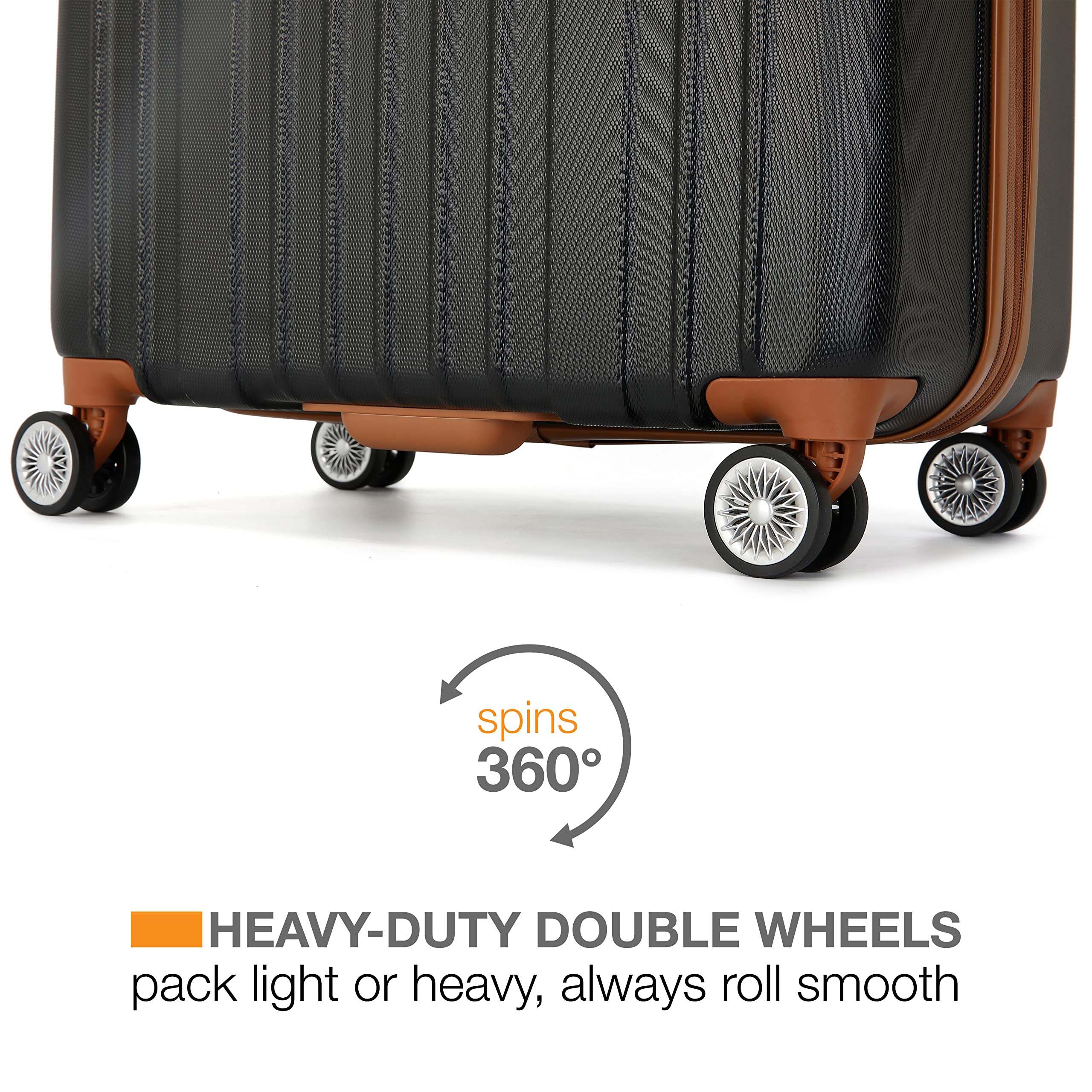 3-Piece Black Expandable Plastic Retro Spinner Luggage Set - Lightweight Suitcase for Travel, Business Trips & Vacations