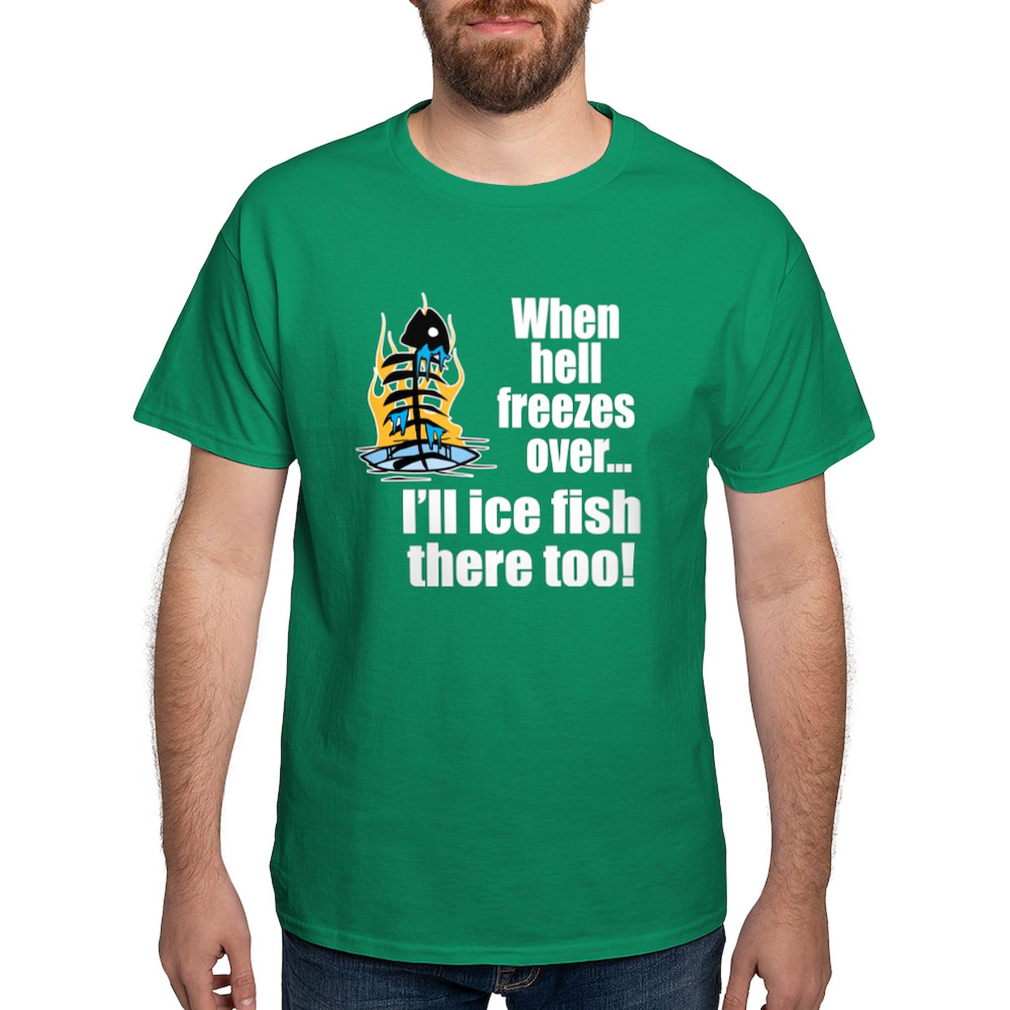 Hell Freezes Over Ice Fishing Men's T-Shirt - 100% Cotton Classic Graphic Tee for Casual Wear & Outdoor Activities