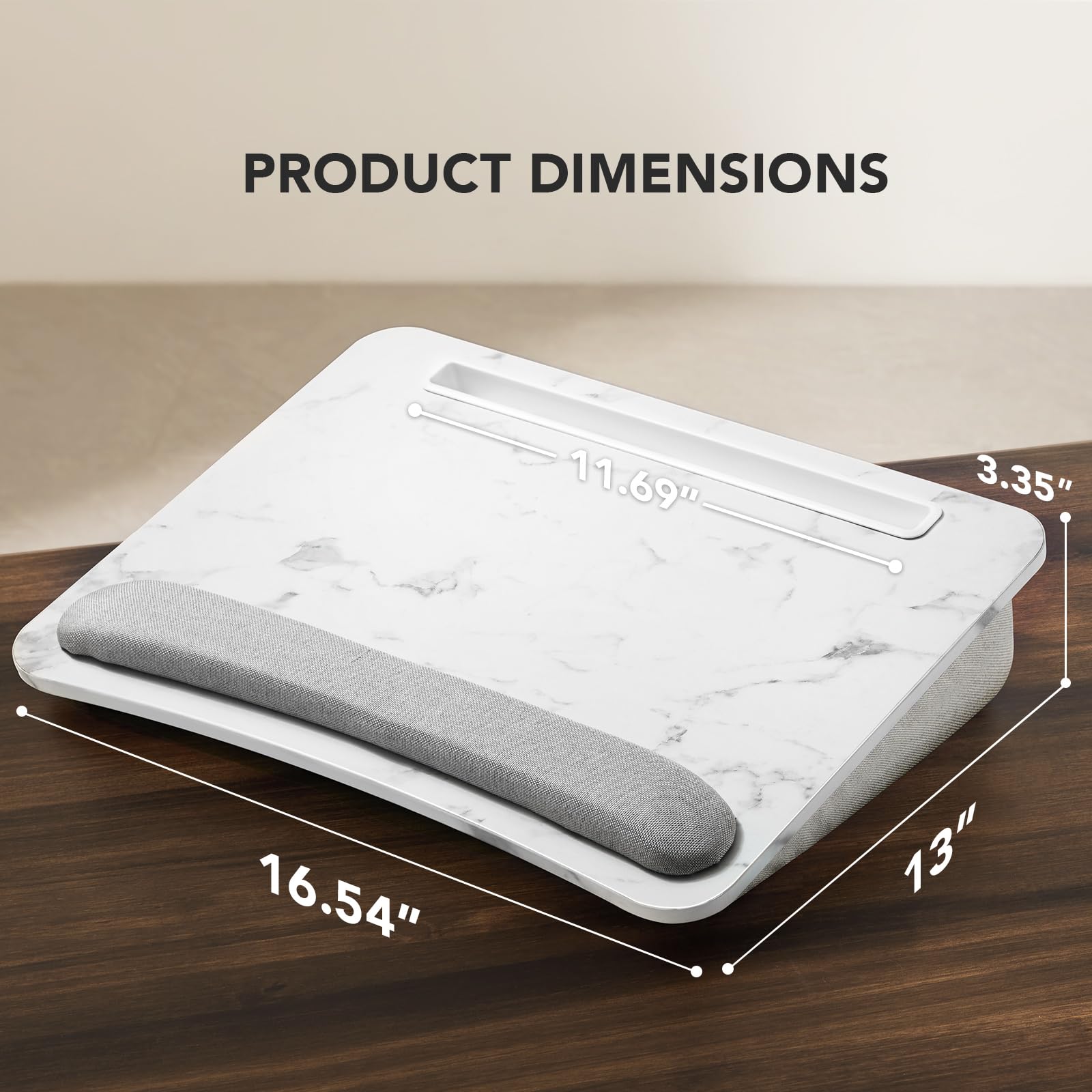 HUANUO Portable Lap Laptop Desk with Pillow Cushion - Adjustable Laptop Stand for 15.6 Inch Notebook, Anti-Slip Surface & Storage Compartment - Perfect for Home Office, Remote Work, Bed & Couch Use - Marble Design