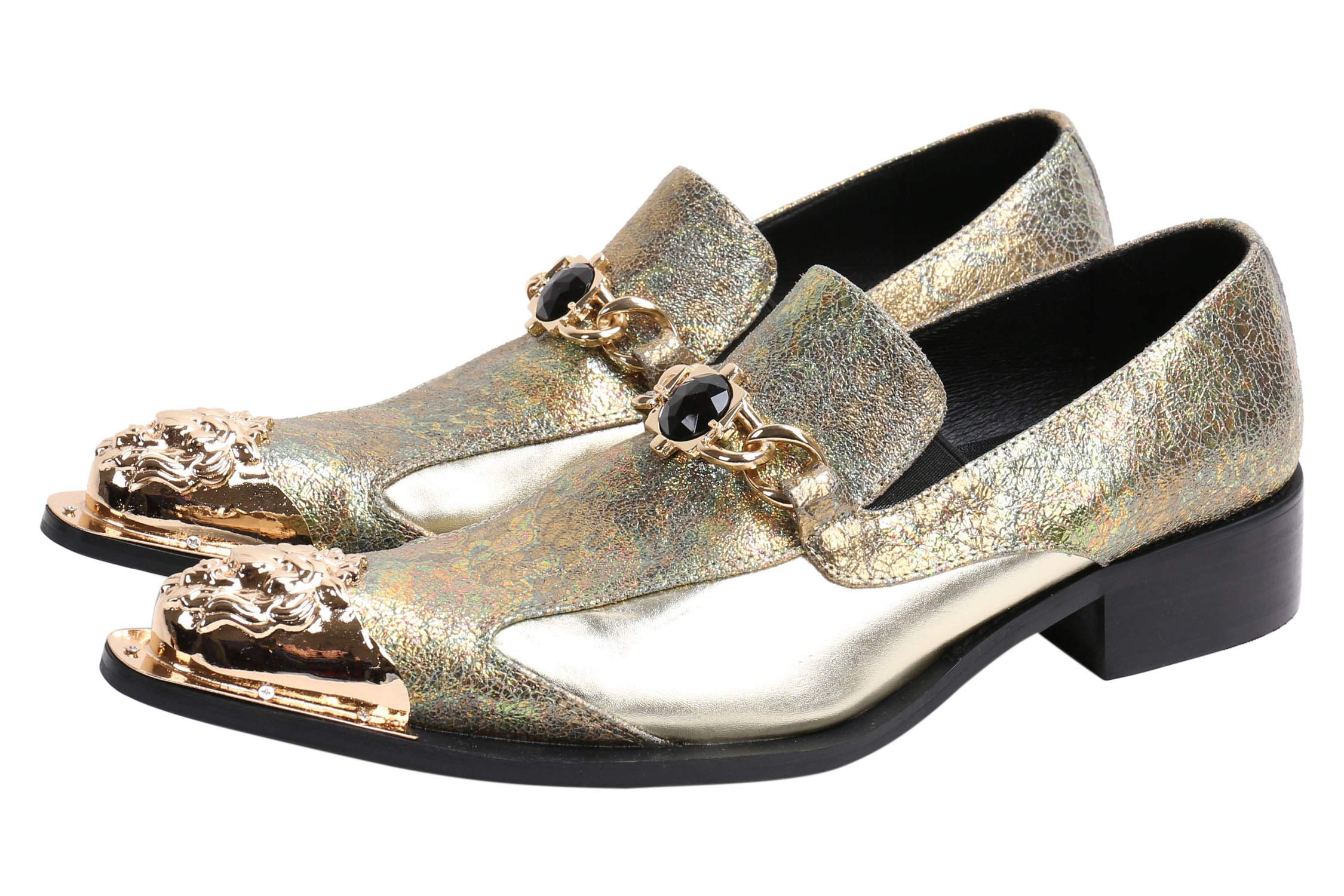 **Santimon Men's Pointed Toe Loafers - Western Dress Shoes with Rhinestone Buckle & Metal Tip | Genuine Leather | Casual & Formal Wear**    *(Use for weddings, parties, office, or daily fashion styling)*