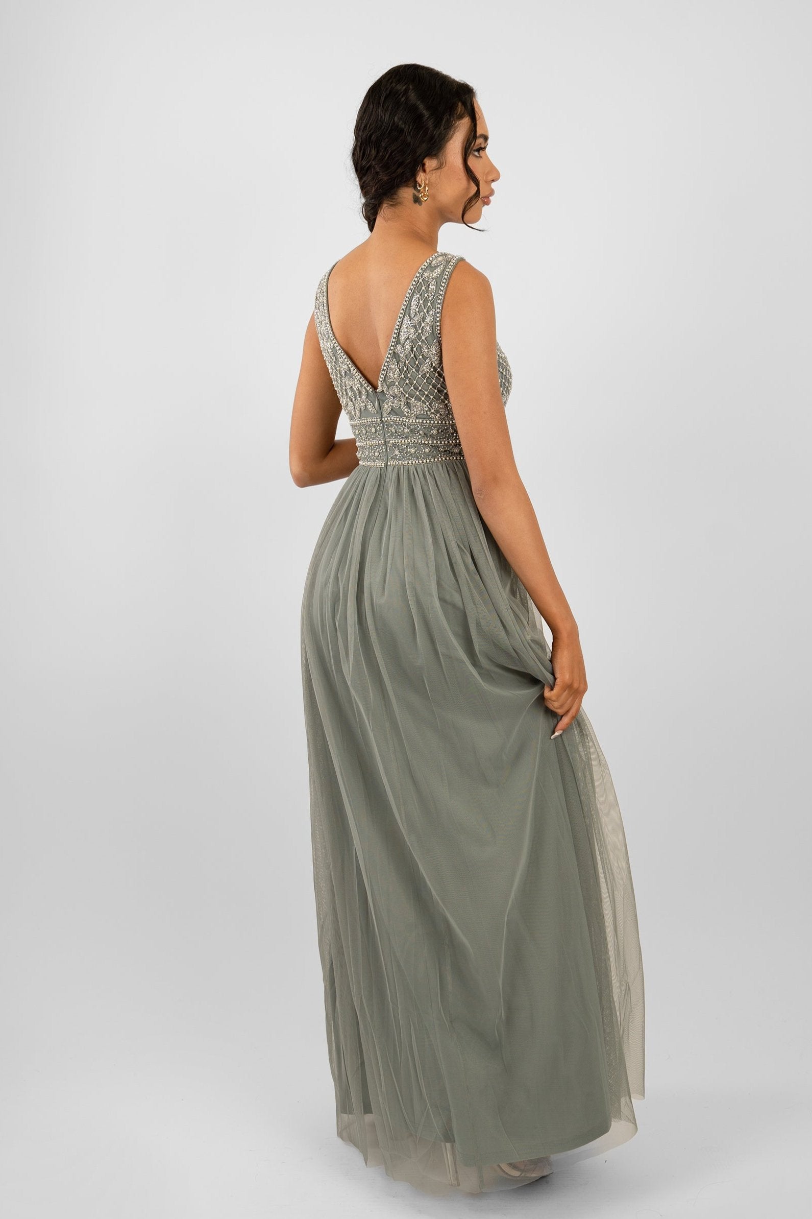 Kreshma Women's Teal Embellished Maxi Dress - Elegant Long Formal Gown for Weddings, Parties & Special Occasions