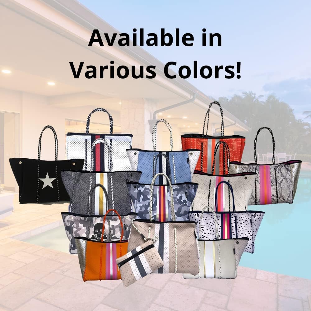 Dallas Hill Designs Large Neoprene Tote Bag for Women - Stylish Shoulder Purse with Extra Pouch | Perfect for Travel, Beach, Gym, Work & Everyday Use