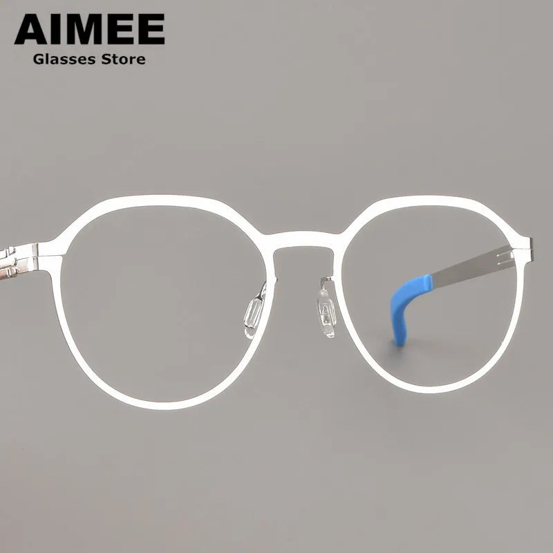 Aimee Women's Full Rim Flat Top Round Screwless Steel Eyeglasses Frame 13420 - Lightweight & Durable Eyewear for Work, Reading, and Everyday Fashion