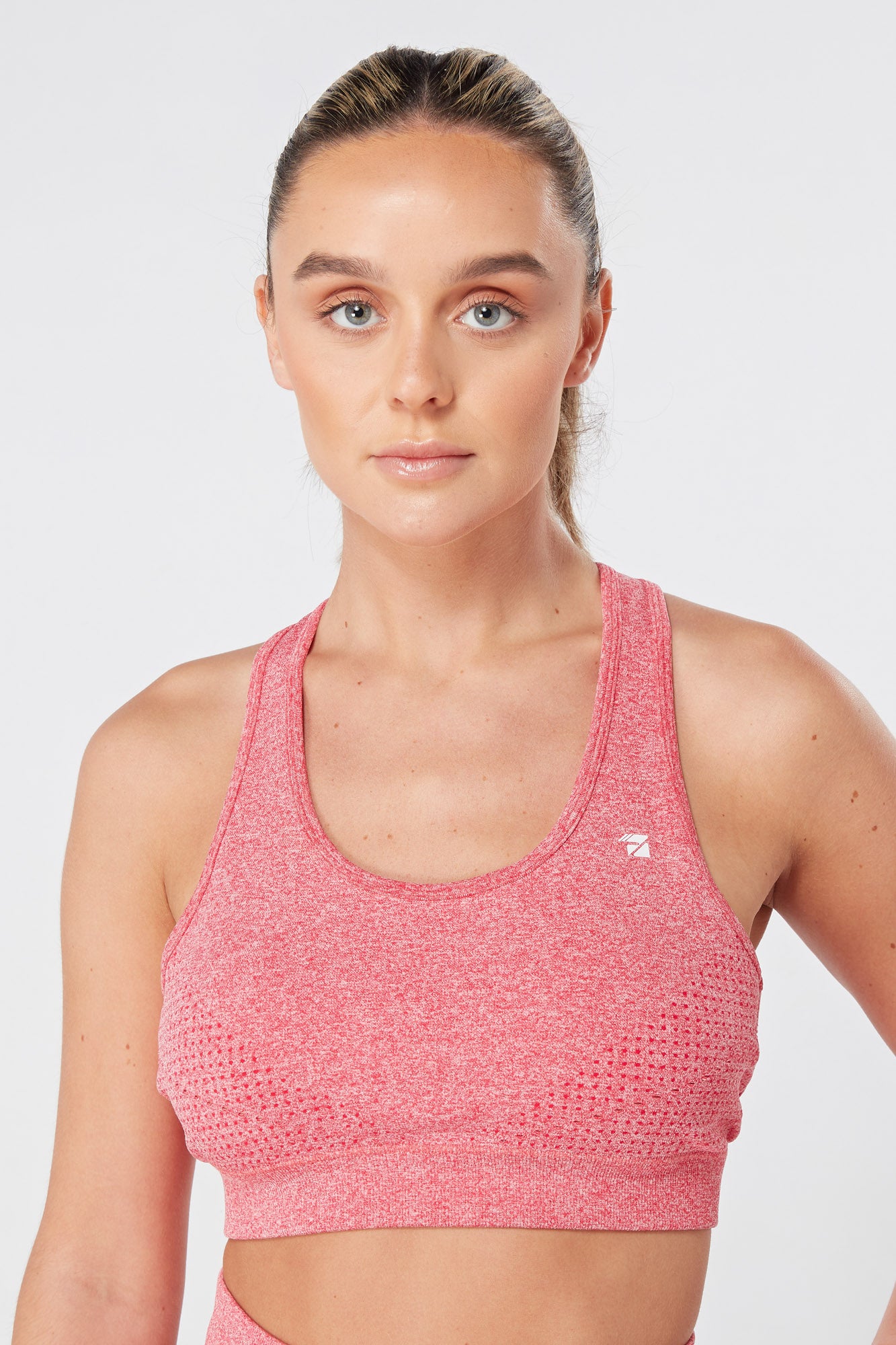 Seamless Twill Active Sports Bra with Laser Cut Design - Pink | Perfect for Yoga, Running & Gym Workouts