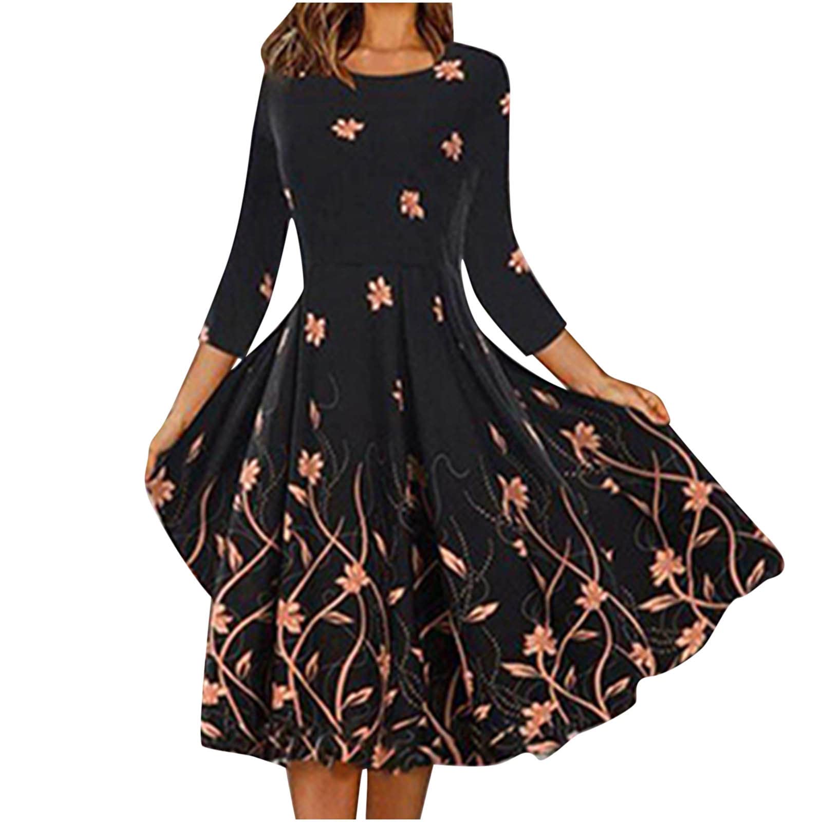 Women's Long Sleeve Round Neck Casual Summer & Fall Positioning Dress #320 - Perfect for Office Wear, Date Nights and Everyday Comfort