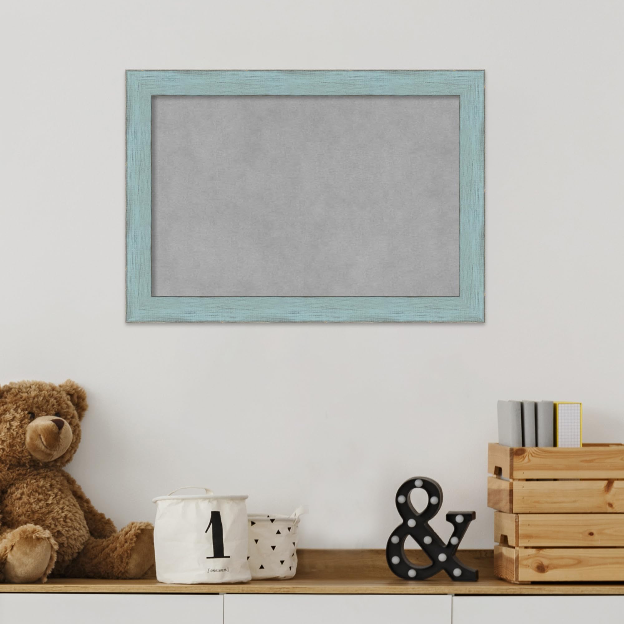 Amanti Art 14x20 Inch Blue Framed Magnetic Vision Board - 100% Metal Sheet for Office Decor, Home Organization, Kitchen, Mudroom & Kids Room - Perfect for Displaying Photos, Notes & Magnets
