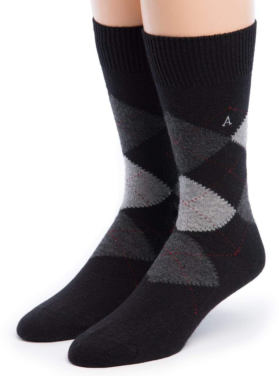 Premium Baby Alpaca Wool Dress Socks for Men & Women - Soft & Warm Warrior Alpaca Socks (Black Argyle, Large) - Perfect for Office, Hiking & Cold Weather Comfort