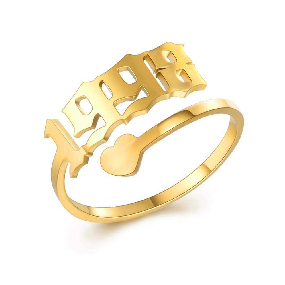 SKQIR Adjustable Initial Number Birth Year Ring for Women - Gold/Silver Stainless Steel Open Promise Ring, Engagement Wedding Band, Delicate Jewelry Gift for Girlfriend - Perfect for Anniversaries, Birthdays & Special Occasions