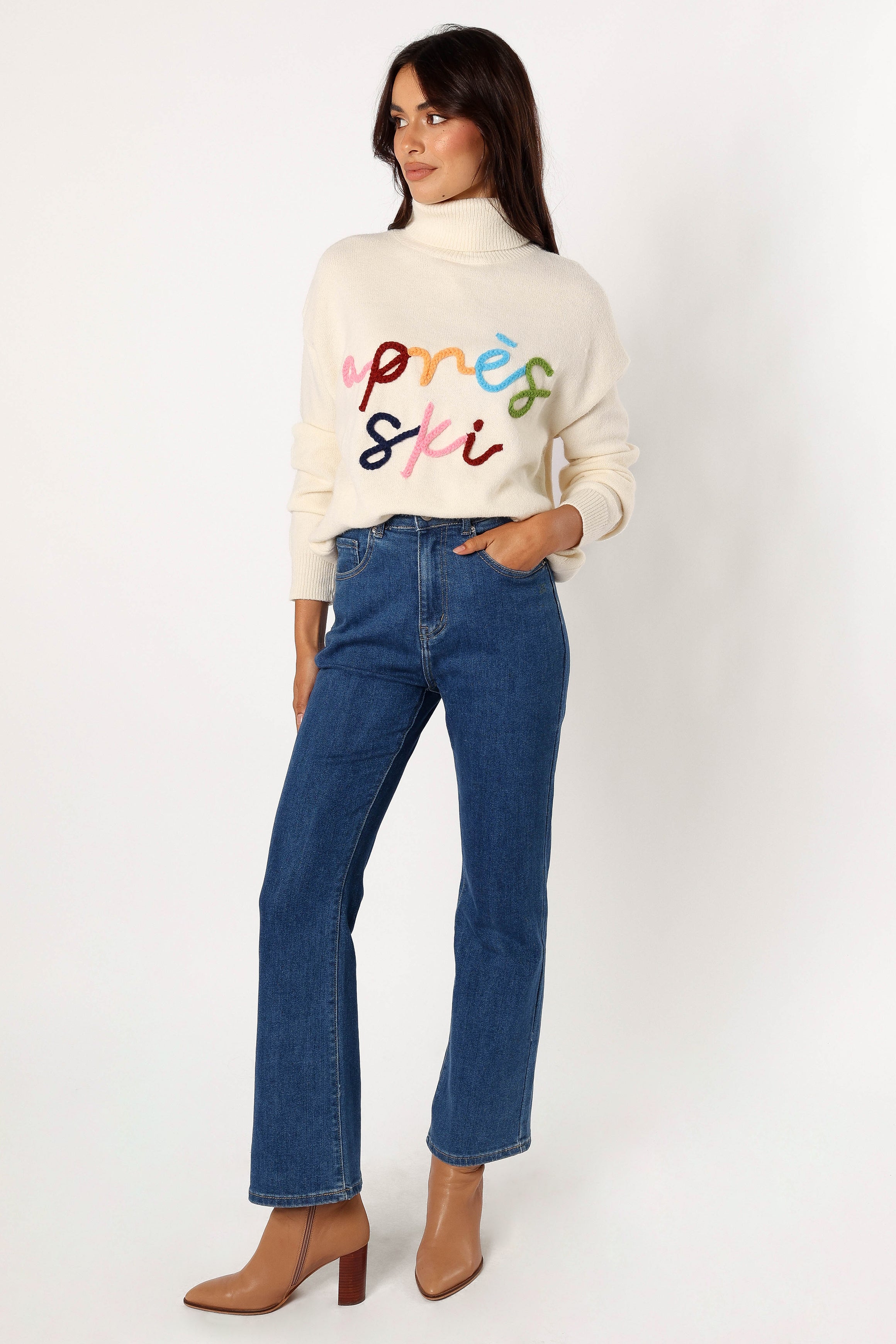 Cozy Apres Ski Turtleneck Knit Sweater for Women - Off White Winter Pullover | Perfect for Snowboarding, Ski Lodge & Casual Winter Outfits