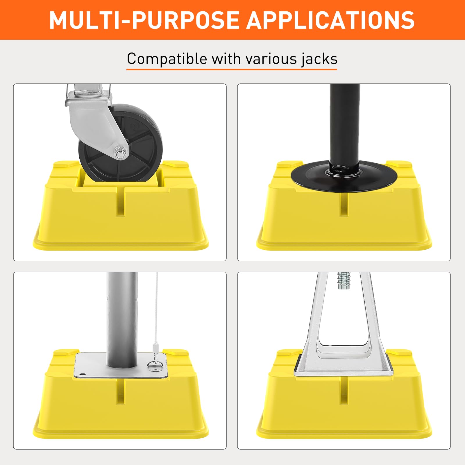Heavy Duty Trailer Jack Block - 16,000 lbs Capacity RV Leveling Blocks for Travel Trailers, Camper Wheels & Jacks | Universal Fit, Easy Storage | Yellow (1-Pack) | Perfect for Camping, Road Trips & RV Leveling