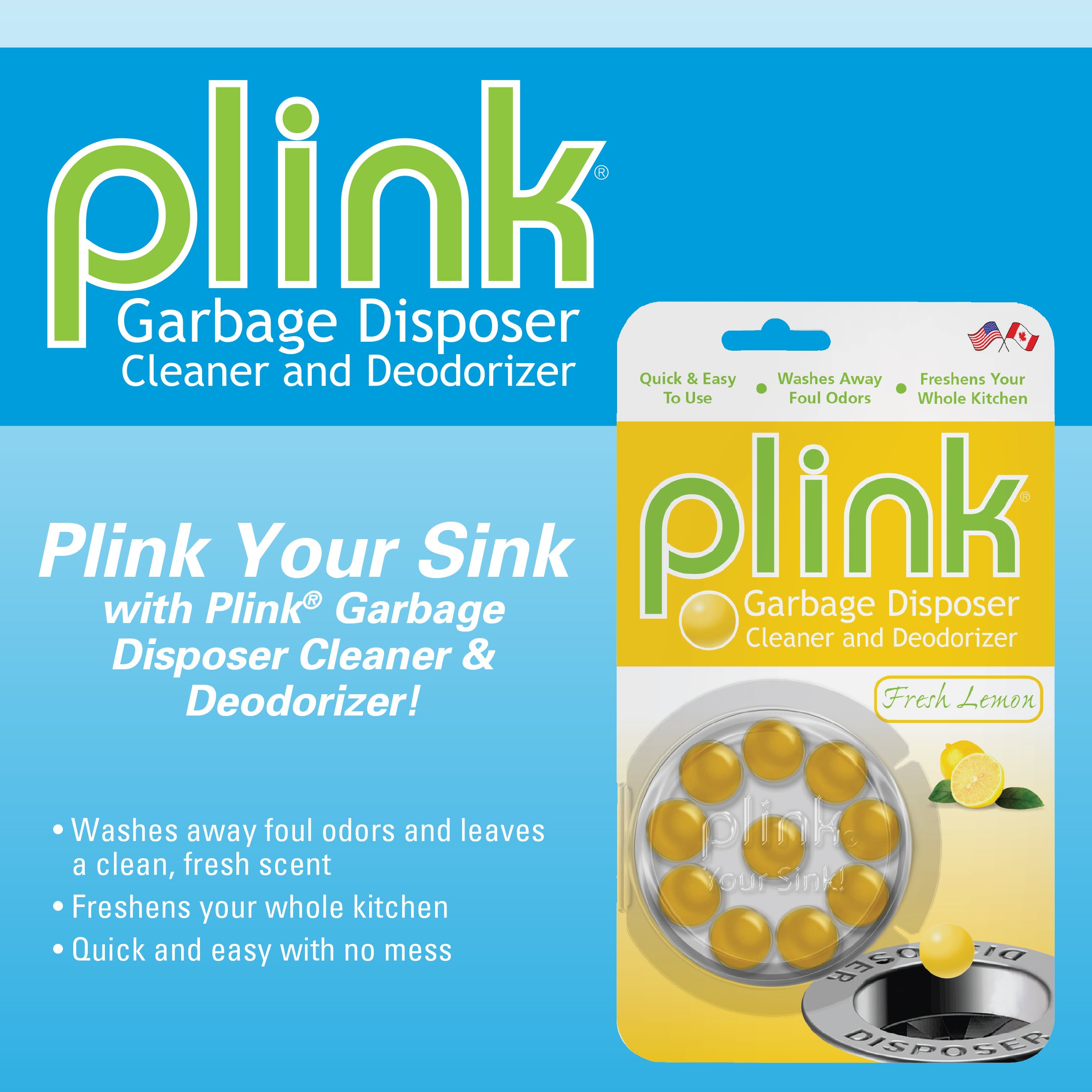 Plink 9025 Garbage Disposal Cleaner and Deodorizer Pods - Fresh Lemon Scent, 20 Count Value Pack - Eliminates Odors & Cleans Kitchen Sink Drain - Ideal for Home & Restaurant Use