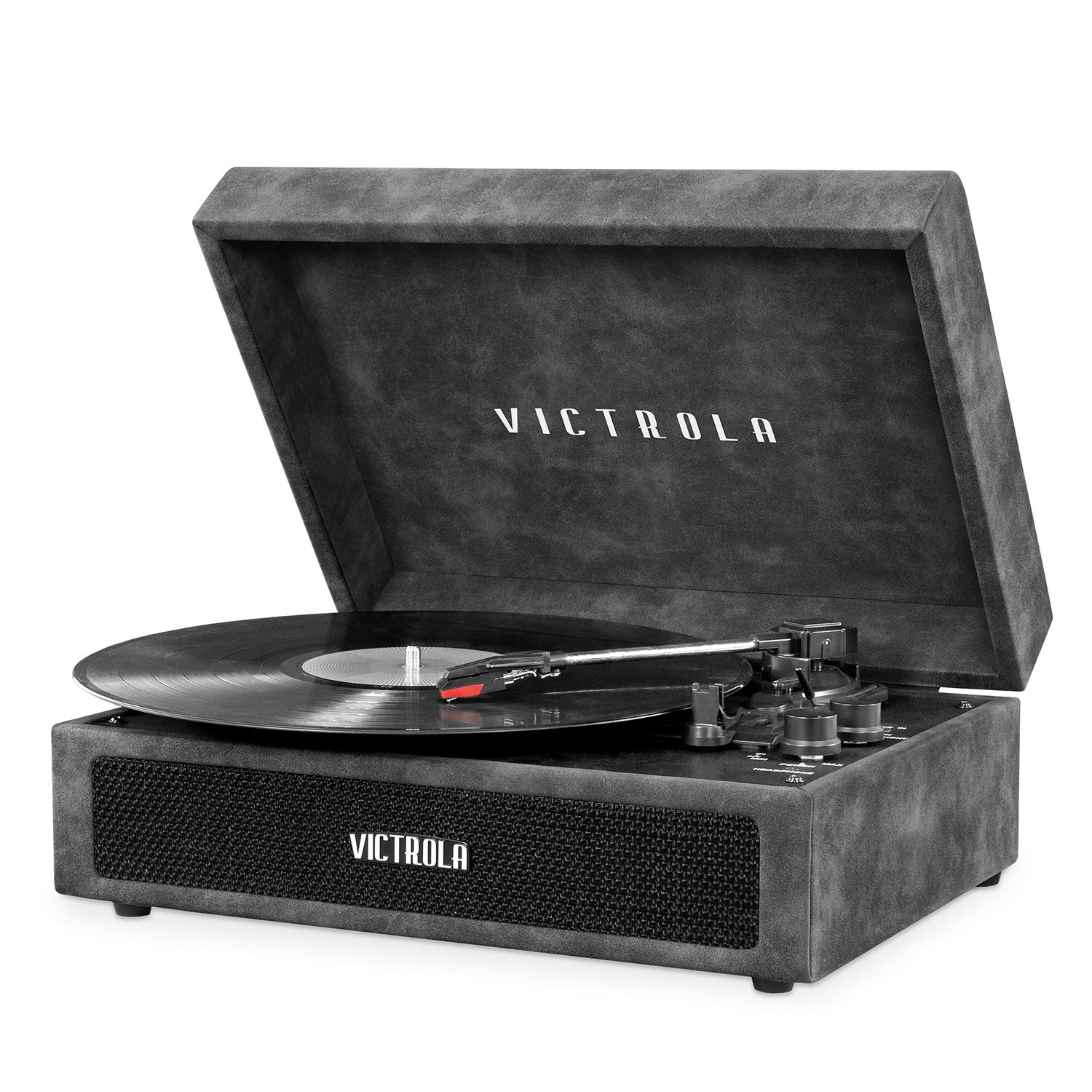 Victrola Vintage 3-Speed Bluetooth Portable Suitcase Record Player with Built-in Speakers | Upgraded Turntable Audio Sound | Extra Stylus Included | Lambskin Finish (VSC-580BT-LGR) - Perfect for Home, Office & Travel Music Listening