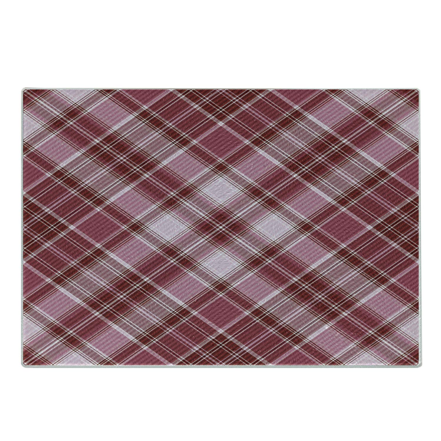 Ambesonne Checkered Glass Cutting Board - Rose & White Diagonal Pattern - Tempered Glass Serving Board for Kitchen, Charcuterie & Cheese Platter - Small Decorative Cutting Board for Home & Gifting