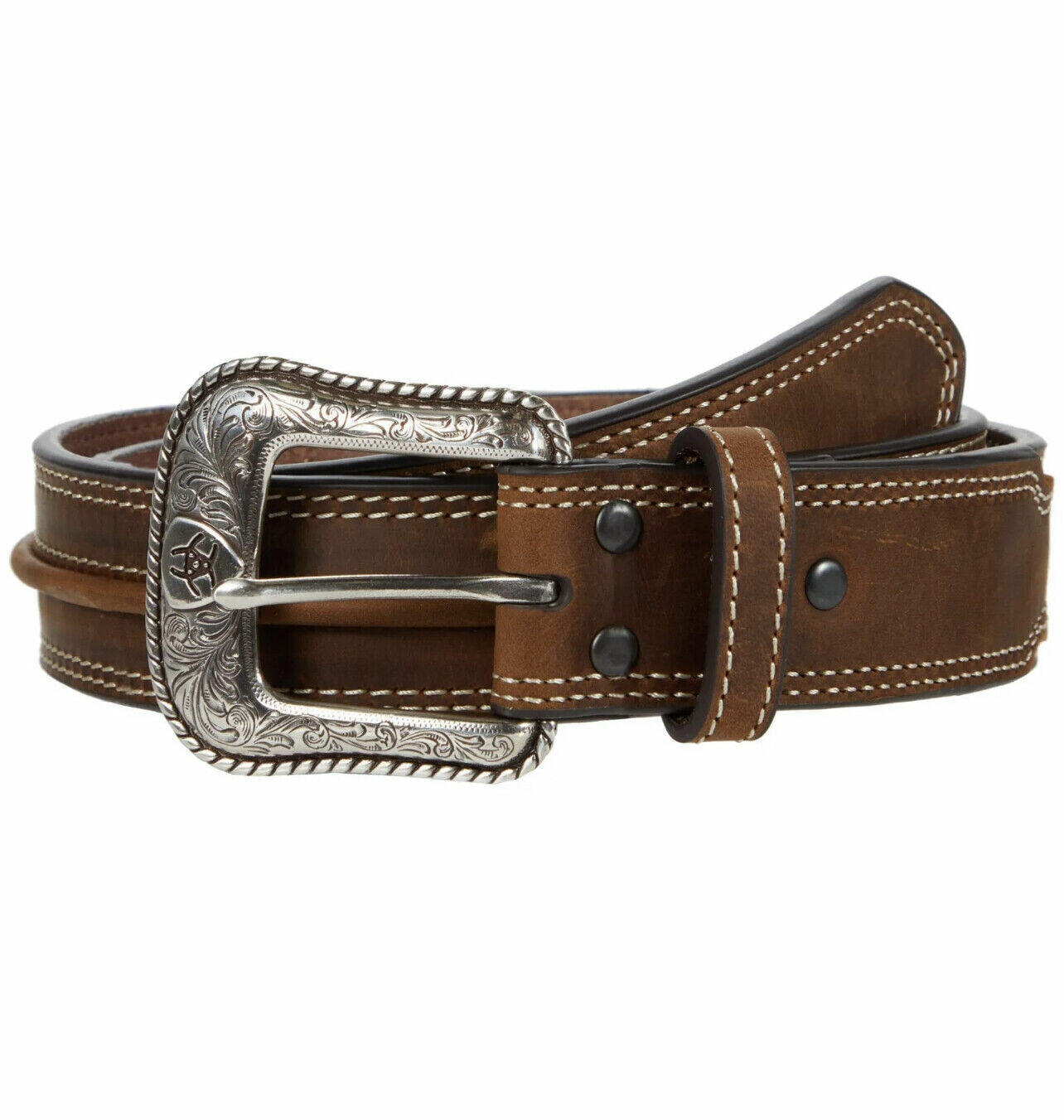 ARIAT Men's Western Style Center Bump Belt - Genuine Leather, Size 32, Brown (A1019408) - Perfect for Cowboy Boots, Jeans & Western Outfits