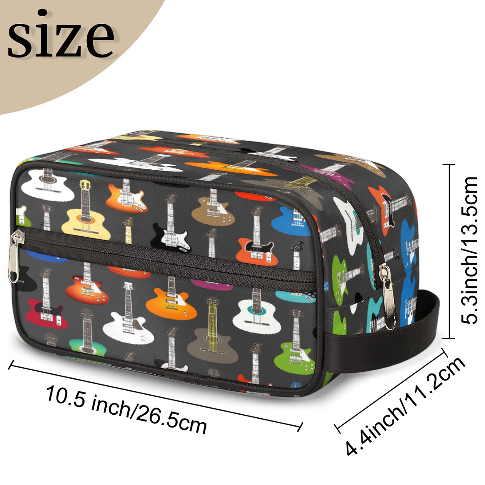 Guitar Pattern Travel Toiletry Bag - Waterproof Cosmetic Organizer for Women & Men, Perfect for Camping & Gym