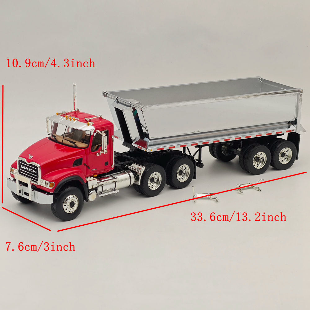 1/34 Scale FIRST GEAR MACK GRANITE & ROUND END DUMP TRAILER Diecast Model Truck - 10 4181 Collectible for Display, Gifts & Construction Enthusiasts
