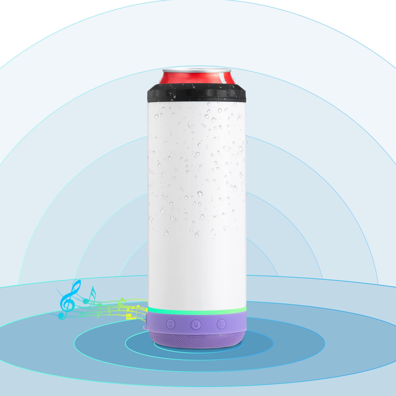 INSTOME 4-in-1 Sublimation Can Cooler with Bluetooth Speaker - 16oz Insulated Music Can Cooler with Detachable LED Light for Beer, Soda & Cocktails - Perfect for Summer Beach Parties, Poolside Drinks & Outdoor BBQs (Purple)
