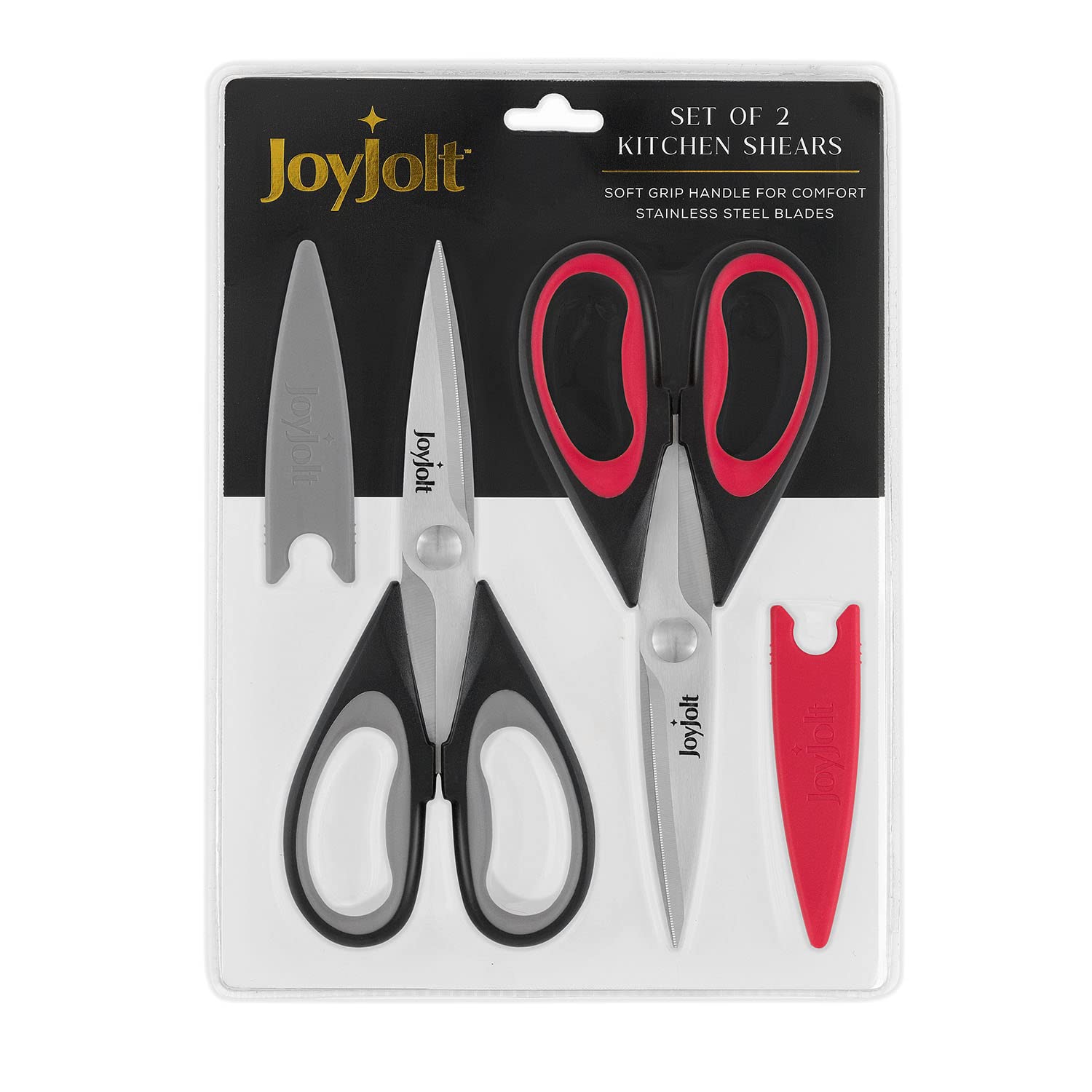 JoyJolt Heavy Duty Kitchen Shears (2-Pack) - Stainless Steel Multi-Purpose Scissors for Herbs, Vegetables, Meat & Poultry - Dishwasher Safe with Protective Sheaths - Perfect for Cooking, Food Prep & Butchering