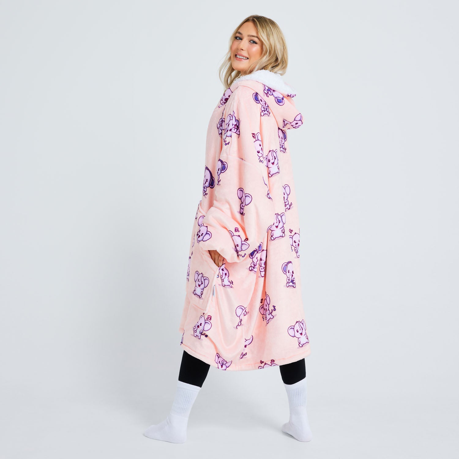 Cozy Elephant Oodie Hoodie Blanket - Soft & Warm Wearable Sherpa Fleece for Women & Men - Perfect for Lounging, Netflix Nights & Winter Comfort