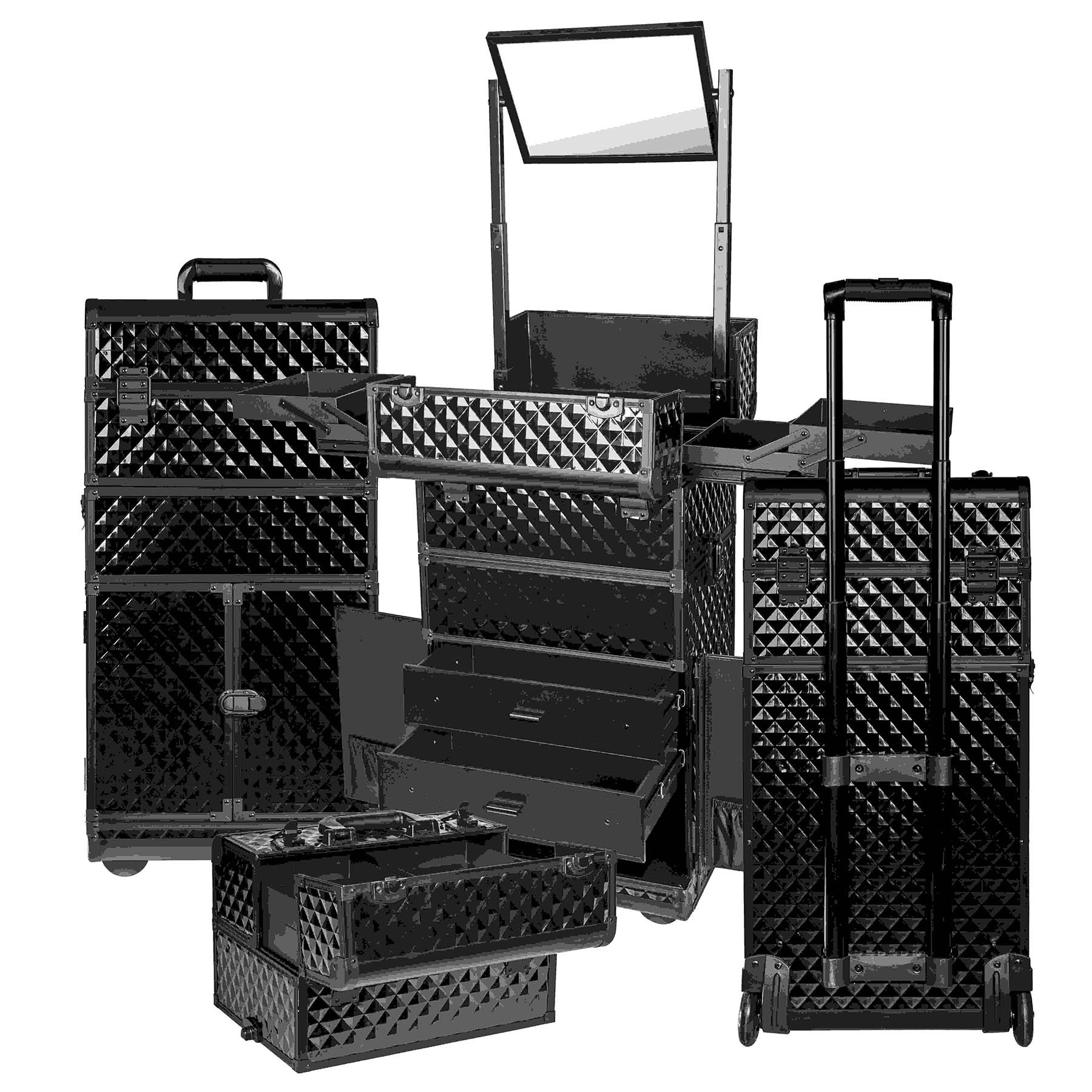 SHANY REBEL Series Pro Makeup Artists Rolling Train Case - Professional Trolley Makeup Case with Wheels - Curious Black Cat Design - Perfect for Travel, Salon & On-Set Makeup Artists