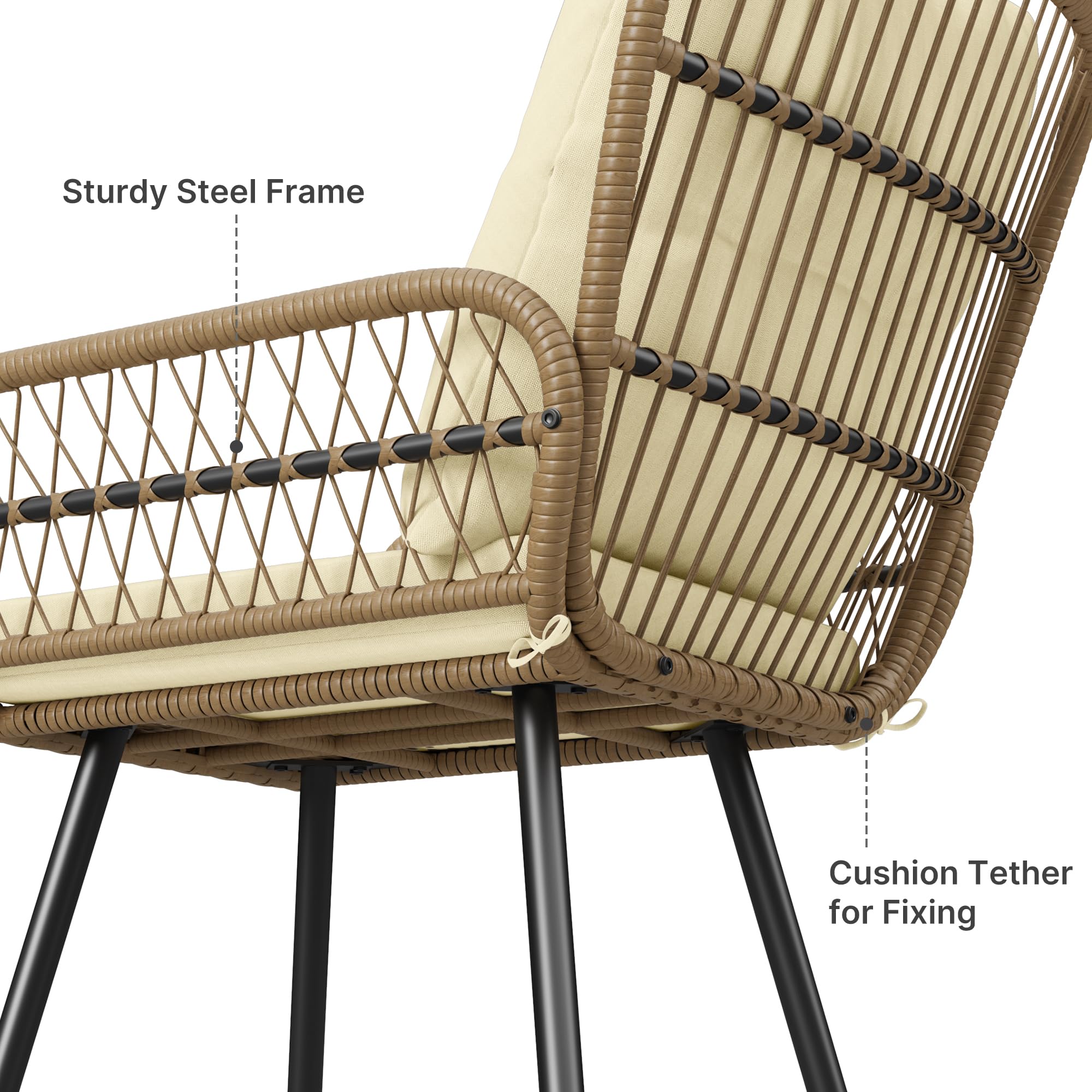 Ahomly 3-Piece Outdoor Patio Bistro Set - All-Weather Wicker Rattan Table & 2 Chairs with Coffee Table - Perfect for Backyard, Balcony, Poolside, Deck, Porch, Garden (Beige) - Ideal for Relaxing, Entertaining & Outdoor Dining