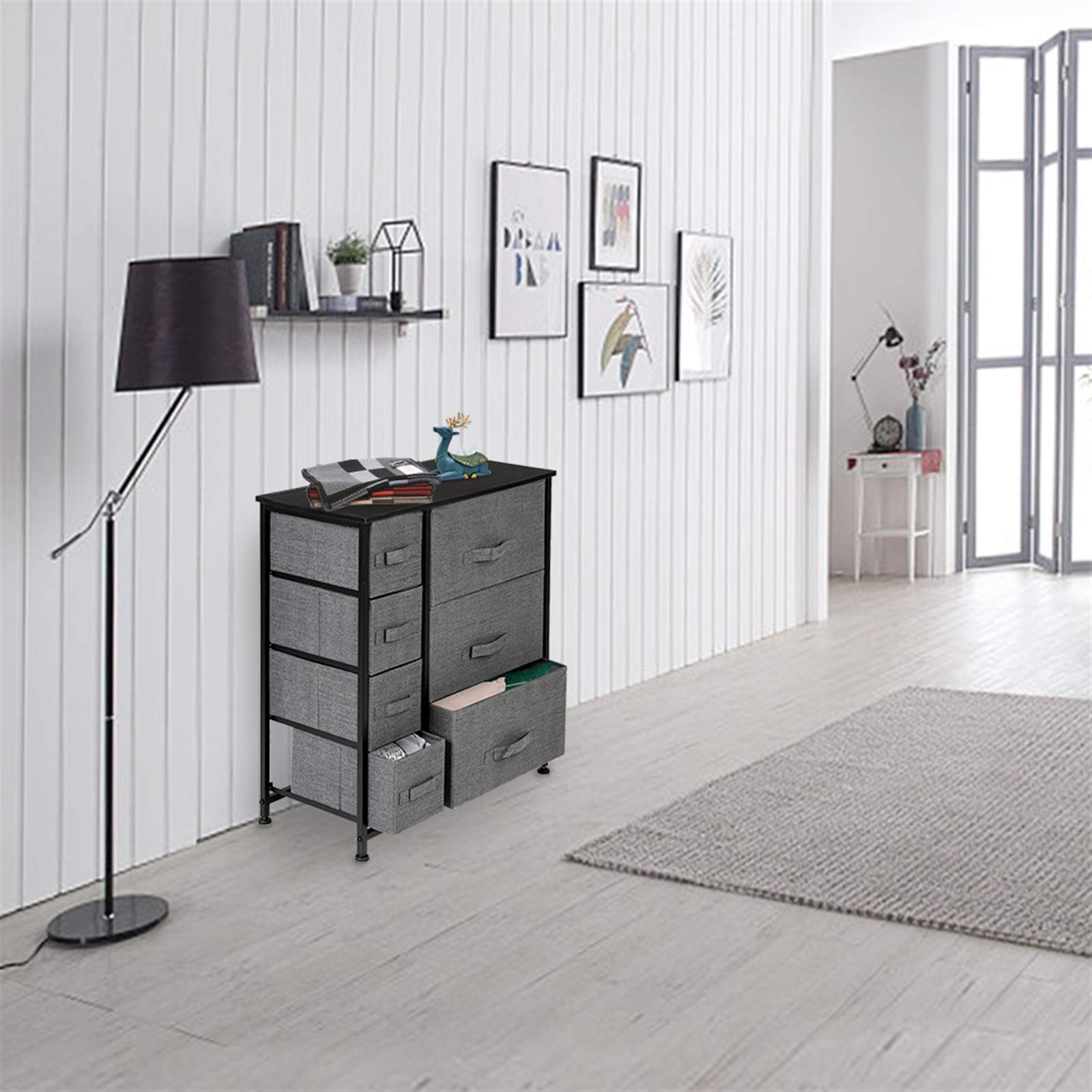 VALUX 7-Drawer Storage Tower Dresser - Sturdy Steel Frame & Wood Top, Fabric Bins for Bedroom, Closet, Entryway Organization - Easy Pull Drawers, Space-Saving Vertical Design (Grey) - Perfect for Small Spaces, Dorm Rooms & Apartment Storage Solutions