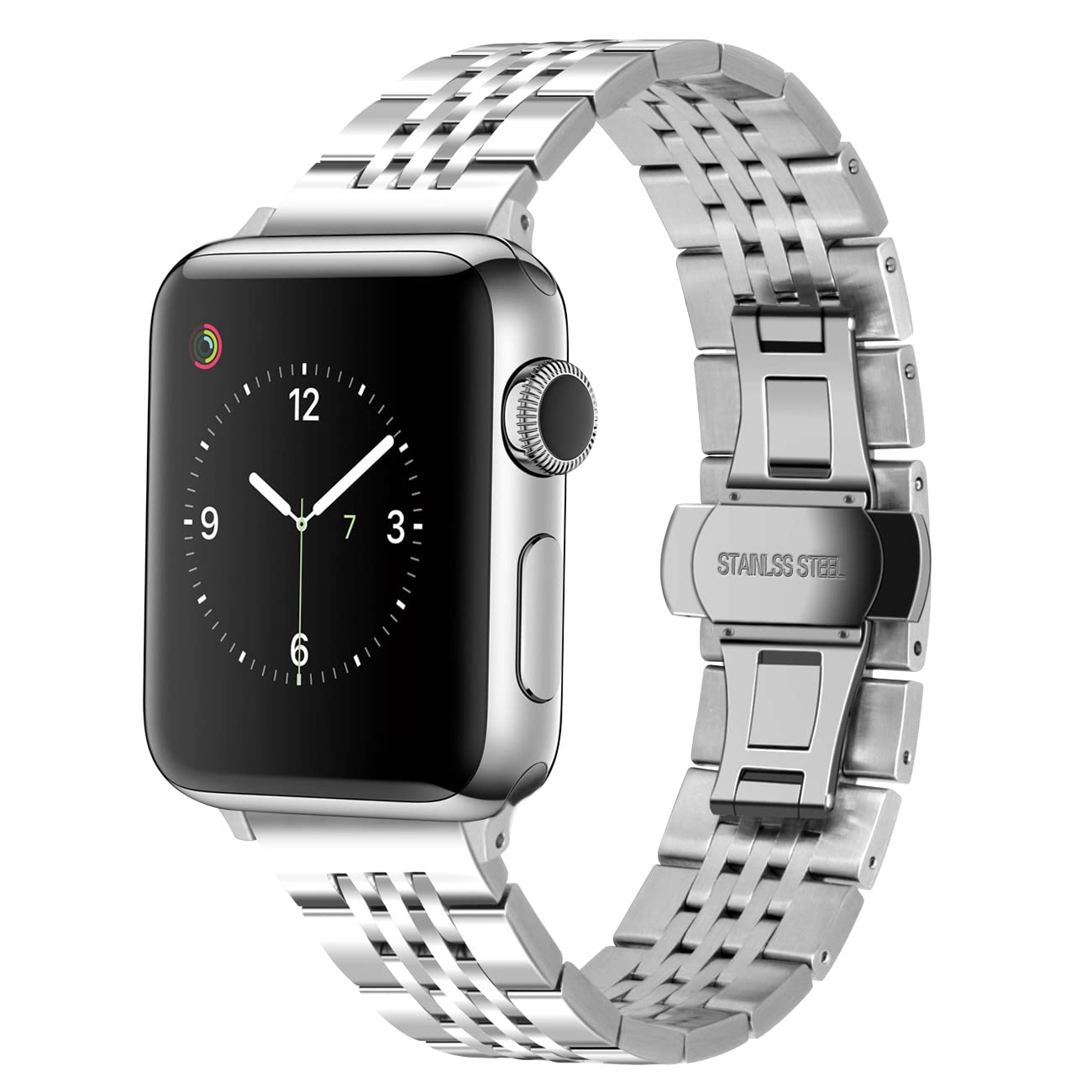 Premium Gold Silver Black Rose Stainless Steel Watch Band for Apple Watch 49mm 45mm 44mm 42mm 41mm 40mm 38mm - Compatible with iWatch Series 8/7/6/5/4/3/2/1/SE/Ultra - Glossy Metal Strap for Women & Men - Perfect for Workouts, Office & Everyday Wear