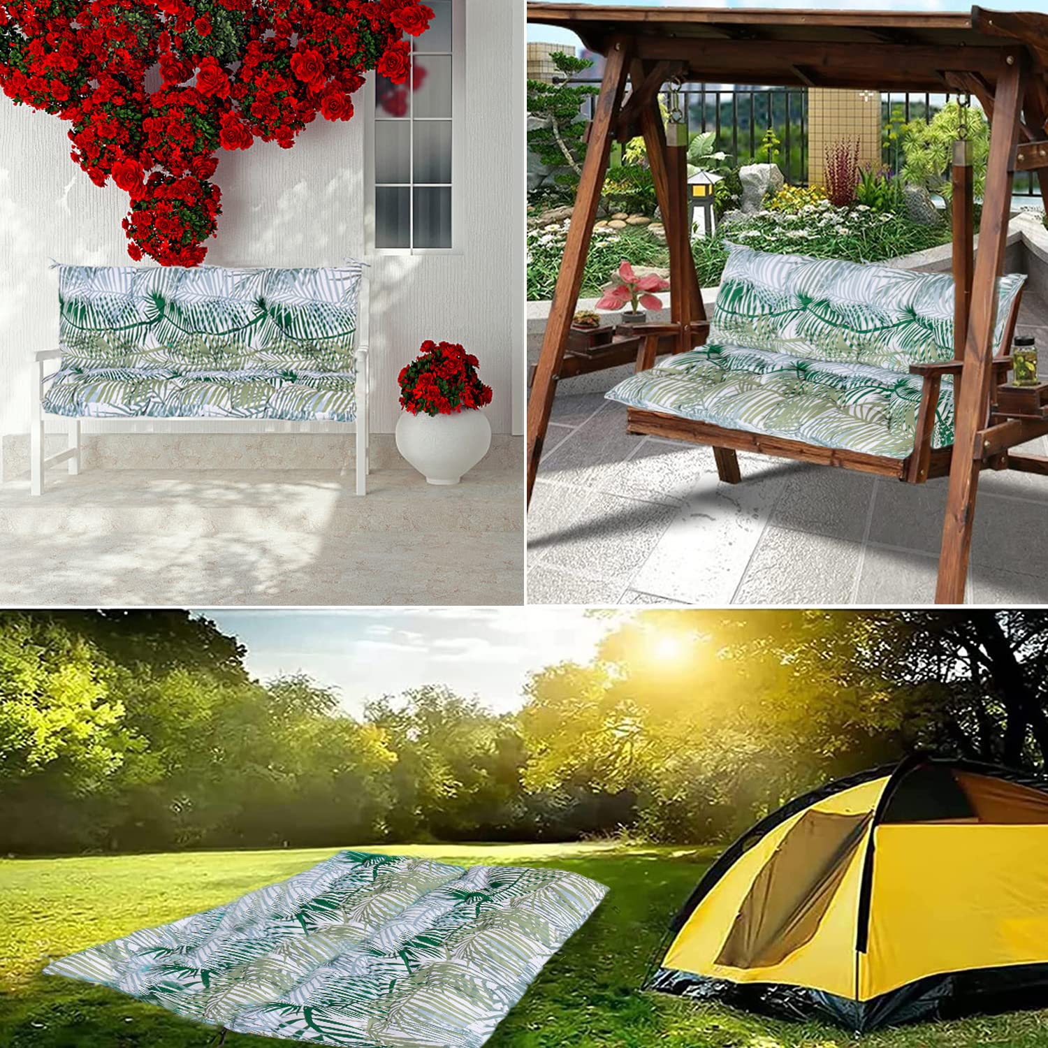 Waterproof Outdoor Swing Replacement Cushions with Backrest - 40x47 Inch Washable Garden Patio Loveseat Pad (Flower Pattern) - Perfect for Porch, Deck, and Backyard Relaxation