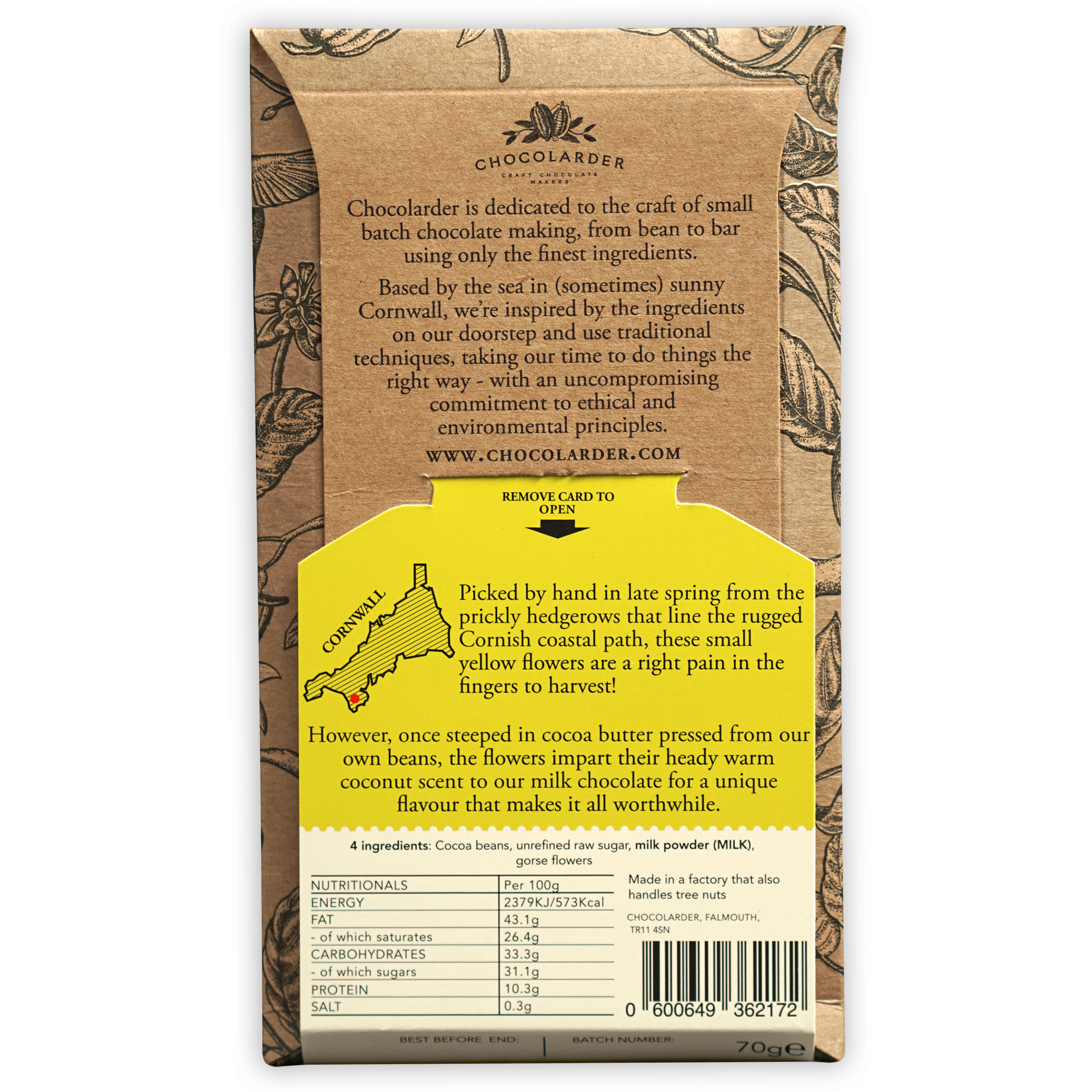 Chocolarder Wild Gorse Flower Milk Chocolate Bar 50% Cocoa - Perfect for Gifting, Baking & Gourmet Desserts