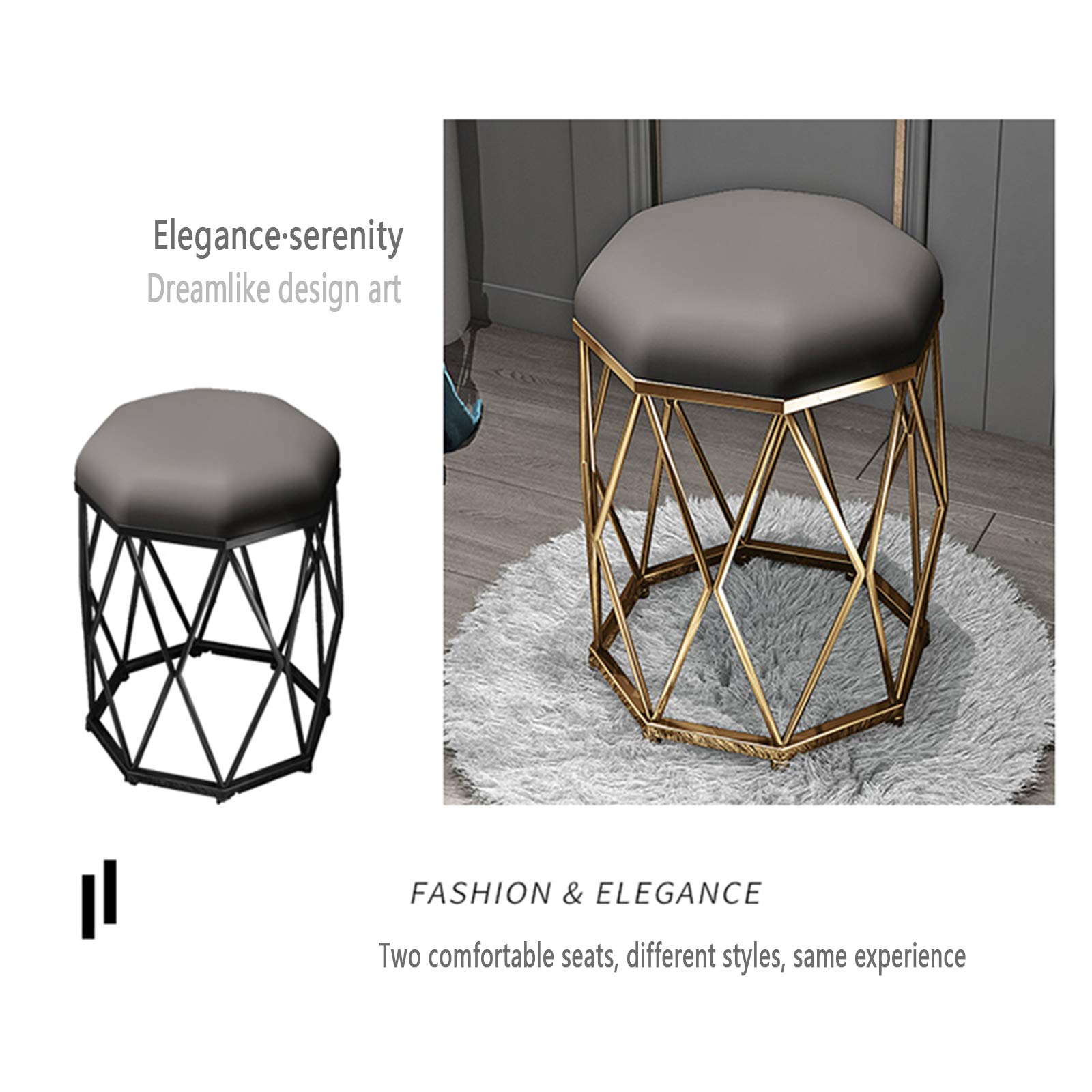 Modern Octagonal Stool with Comfortable Fabric & Sturdy Iron Frame - 100kg Weight Capacity - Perfect for Bathroom, Bedroom, Living Room & Dressing Area