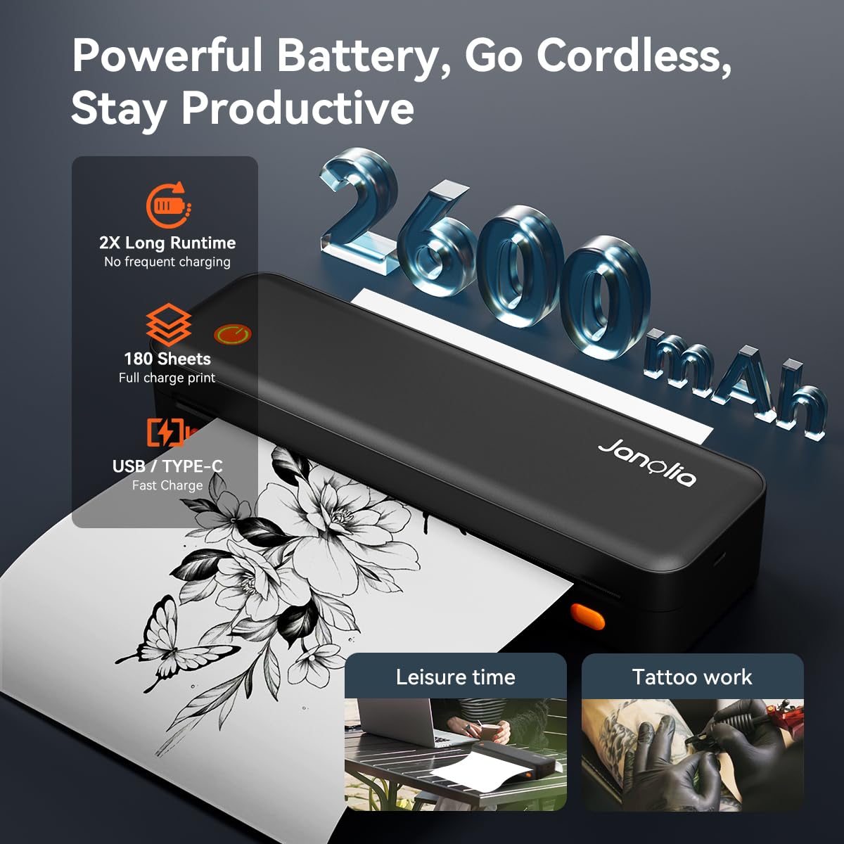 Janolia Wireless Tattoo Stencil Printer - Portable Thermal Printer for Tattoo Artists | 2.24