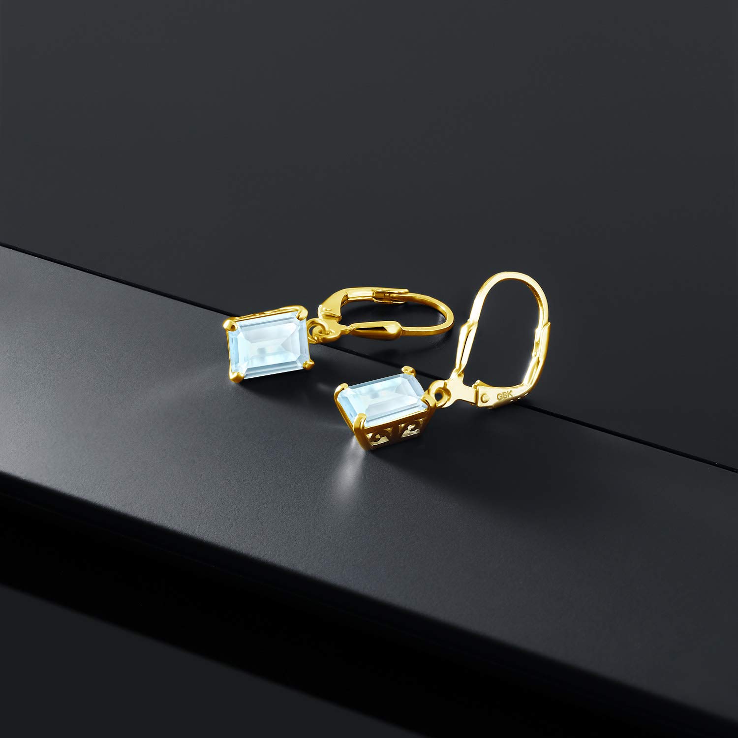 18K Gold Plated Silver 8x6mm Emerald Cut Birthstone Drop Earrings for Women | Dangle Dangle Earrings | Gift for Mom, Wife, Birthday, Anniversary | Perfect for Wedding, Party & Special Occasions