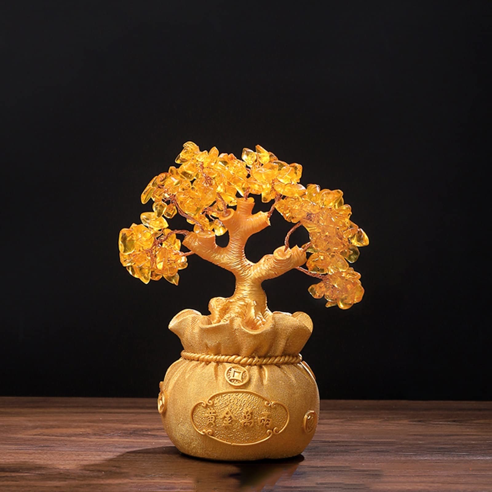 Lucky Money Tree Resin Sculpture - Feng Shui Crystal Bonsai with Gemstone Leaves for Home & Office Desk Decor | Perfect for Wealth Attraction & Positive Energy