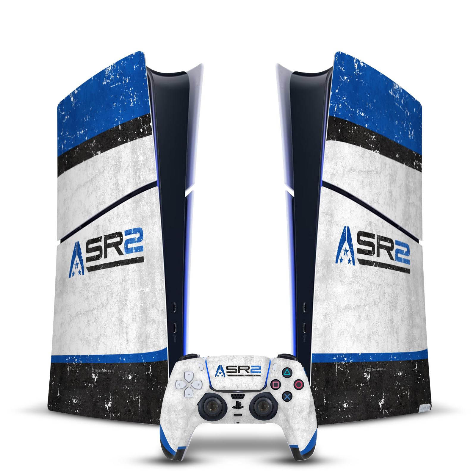 Official EA Bioware Mass Effect SR2 Normandy Vinyl Decal Skin with 3 Badges & Logos - Compatible with PS5 Slim Digital Edition Console & DualSense Controller - Perfect for Gaming Setups & Collector Displays