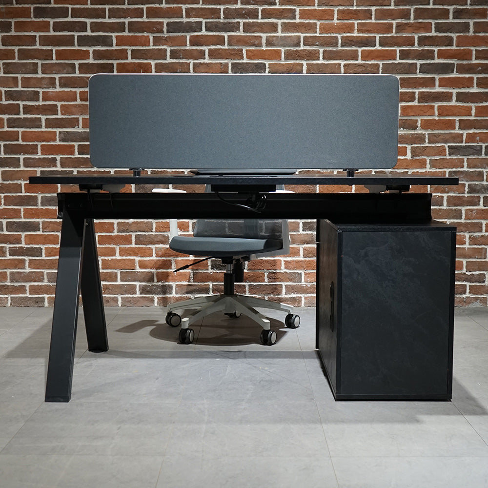 DOLAN Reversible Single Seater Workstation 1.4m & 1.6m - Black Concrete Home Office Desk for Small Spaces | Compact Workstation for Study, Writing & Computer Use