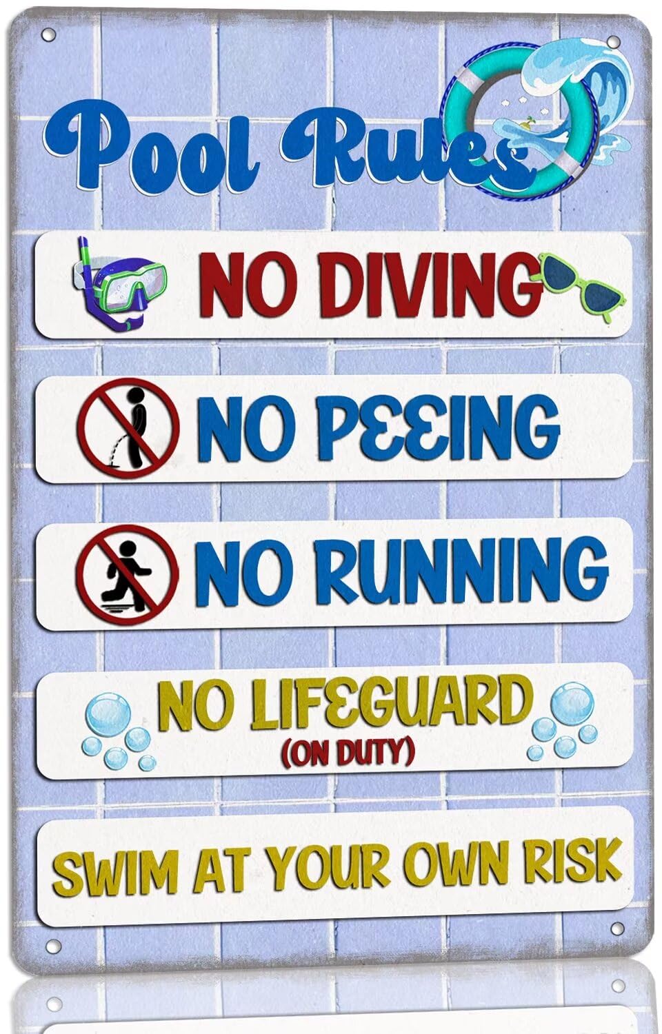 Vintage Pool Rules Metal Sign - 'Swim At Your Own Risk' Outdoor Wall Decor for Swimming Pool, Backyard, Patio, Deck & Beach - Weatherproof 8x12 Inch - Perfect for Pool Parties, Summer Gatherings & Coastal Home Decor