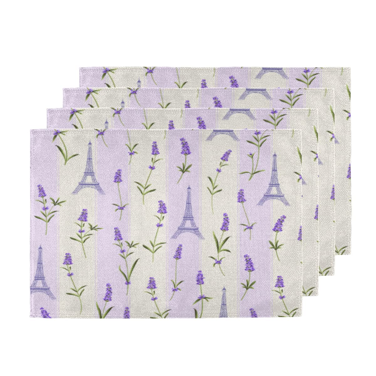Lavender Eiffel Tower Placemats Set of 4 - 12x18 Inch Washable & Heat-Resistant Double Sided Table Mats for Kitchen & Dining - Perfect for French-Themed Dinners, Tea Parties, and Home Decor