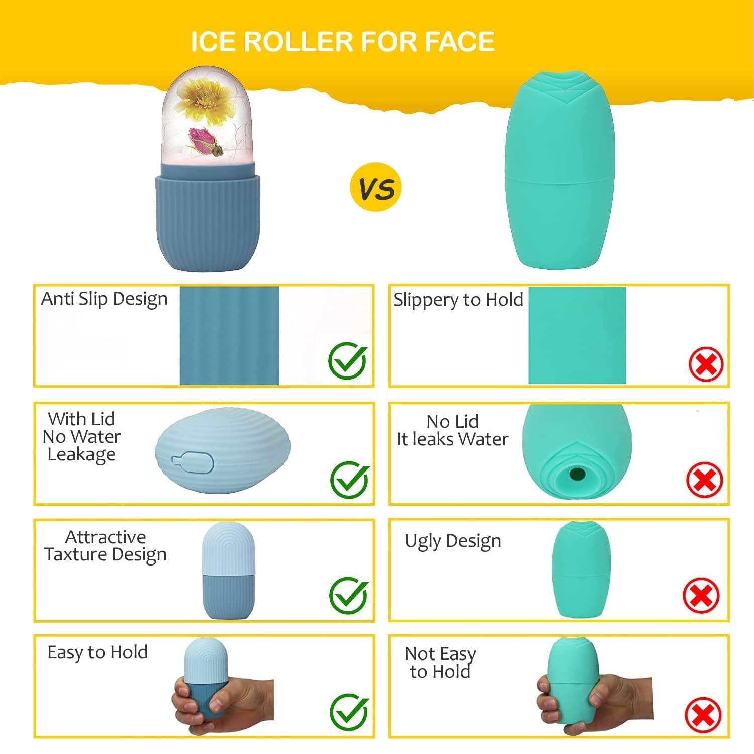 IRONMEX Ice Roller for Face, Eyes & Neck - Reduce Dark Circles, Puffiness & Dark Spots | Brighten Skin & Enhance Glow | Reusable Facial Treatment to Tighten & Tone Skin | Perfect for Morning Routine, Post-Workout Recovery & Spa-Like Skincare at Home