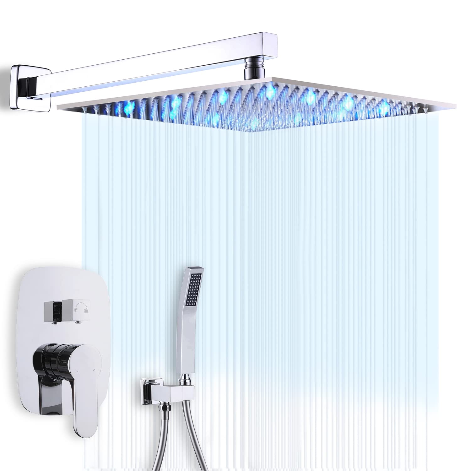 10 Inch LED Rainfall Shower System - Wall Mounted Shower Combo Set with Handheld Showerhead & Chrome Mixer Faucet | Modern Bathroom Upgrade for Spa-Like Experience