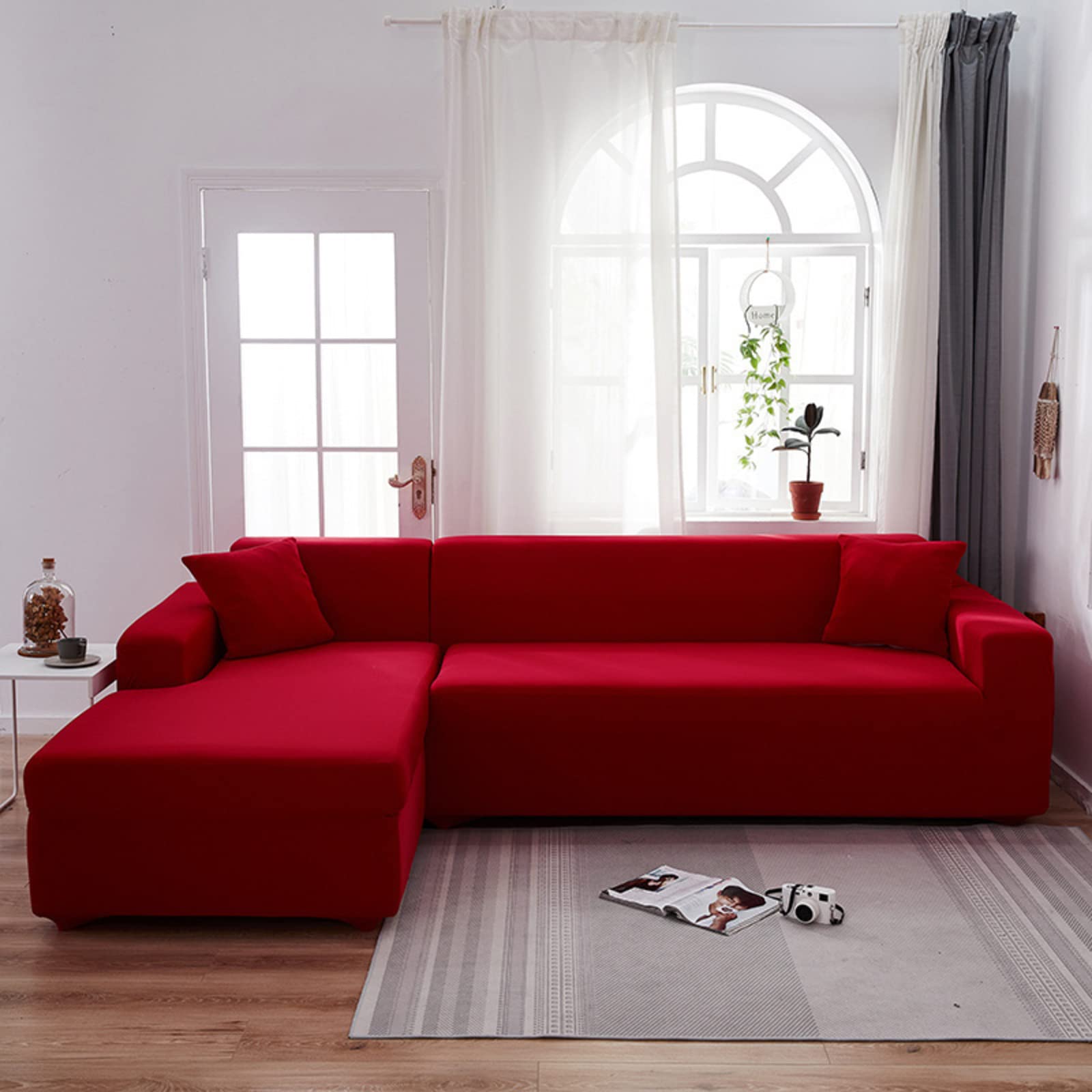 Waterproof Non-Slip Solid Color Sofa Cover - Stretchable Sofa Slipcover with Ties for Sectional, Couch & Loveseat (2-Seater) - Durable Furniture Protector for Pets, Kids & Daily Use - Perfect for Living Room, Family Room & Home Decor