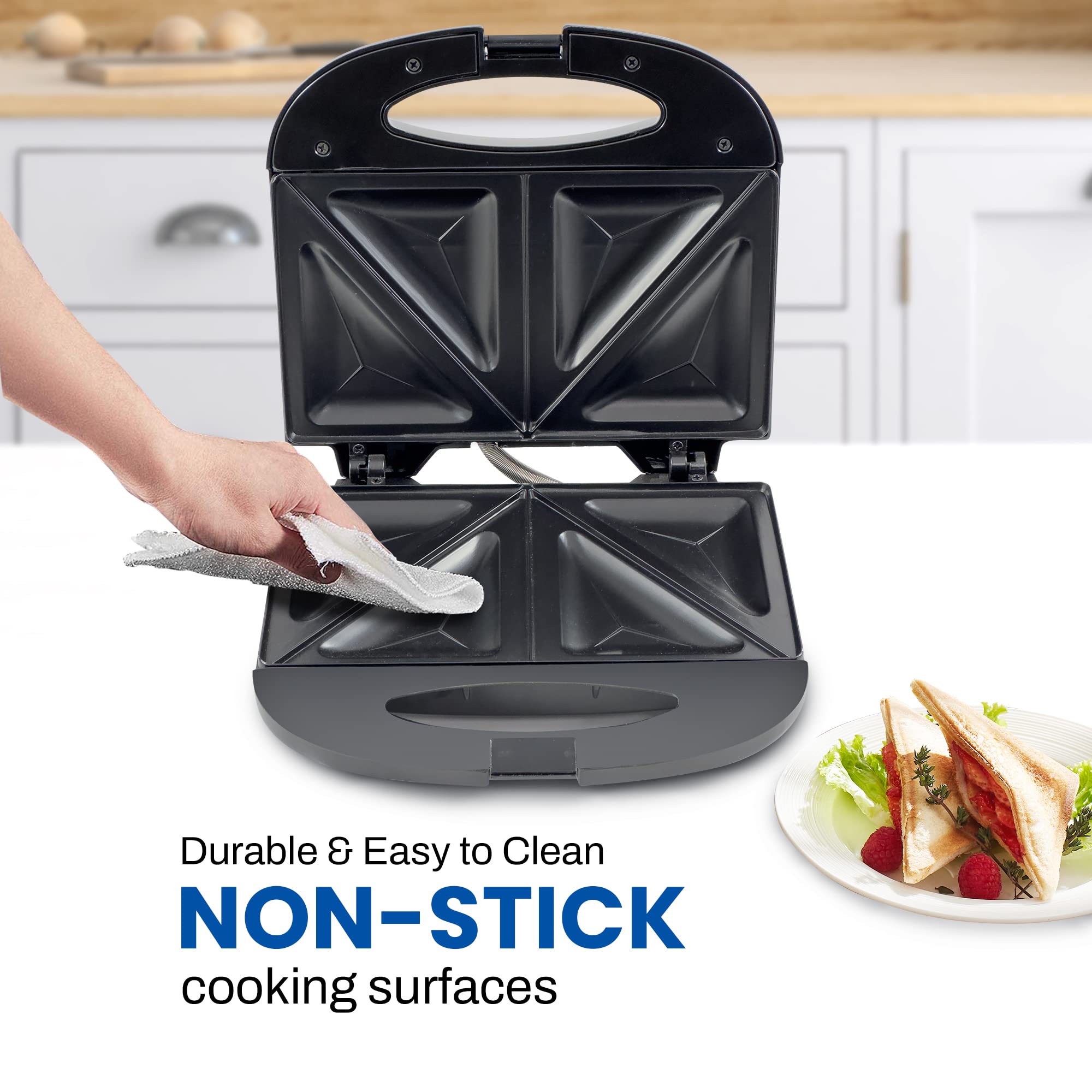 Elite Gourmet ESM-2207 2-Slice Sandwich Panini Maker - Non-Stick Surface for Grilled Cheese, Tuna Melts & Omelets - Perfect for Breakfast, Lunch & Quick Snacks at Home or Office (Black)